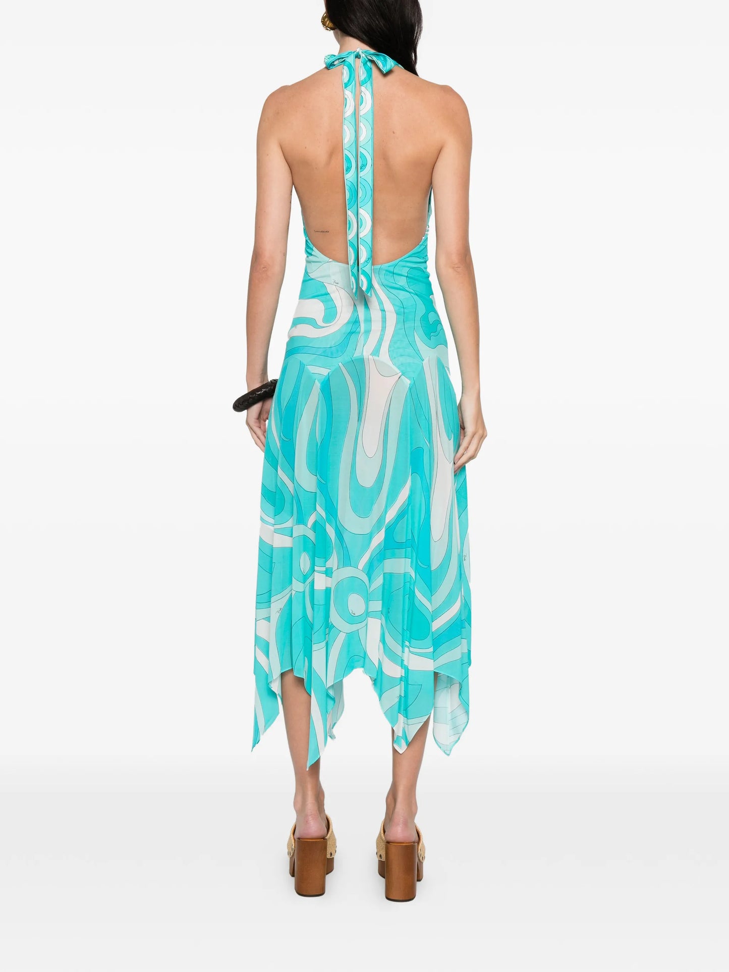 Marmo-print V-neck asymmetric dress