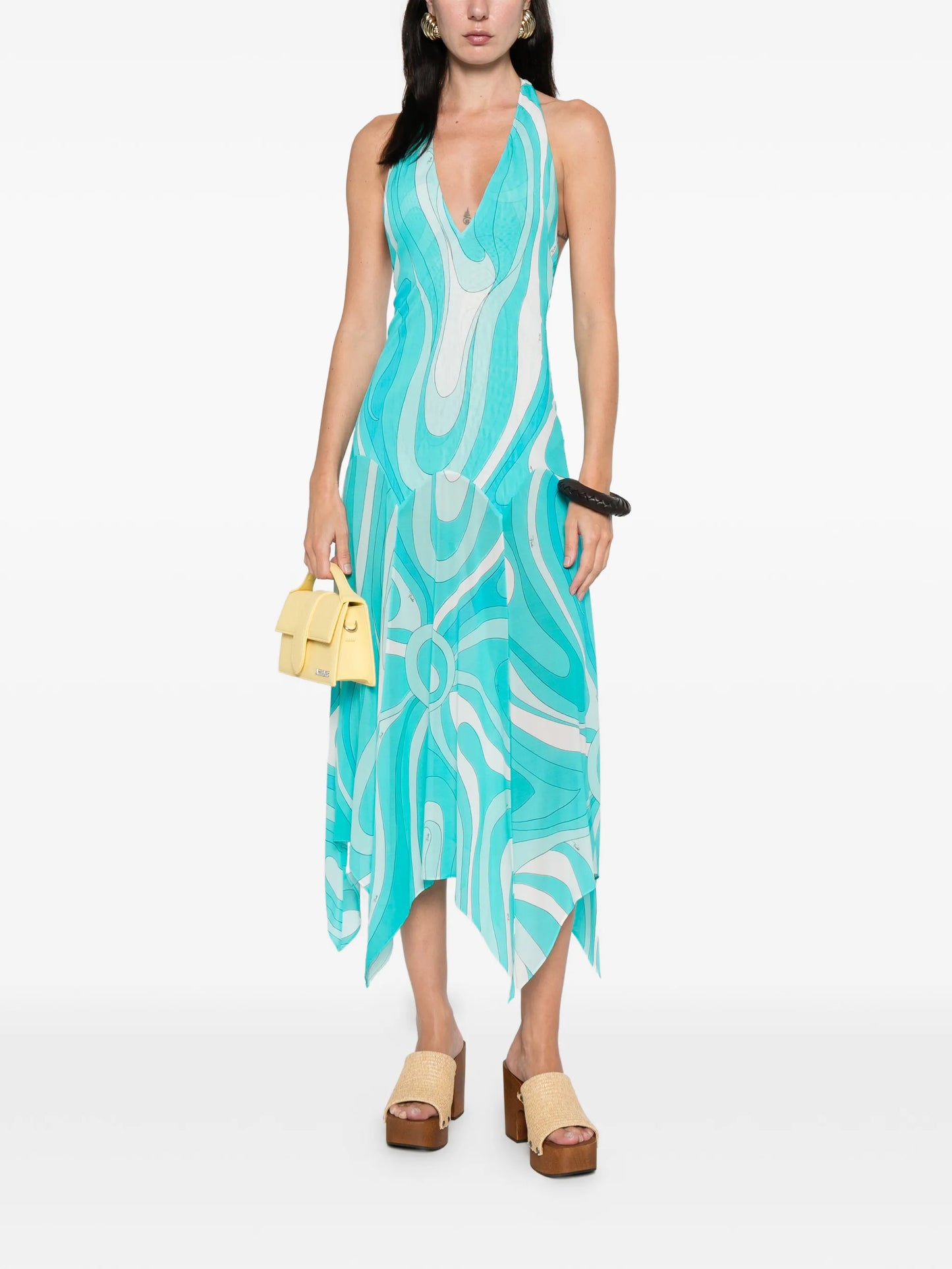 Marmo-print V-neck asymmetric dress