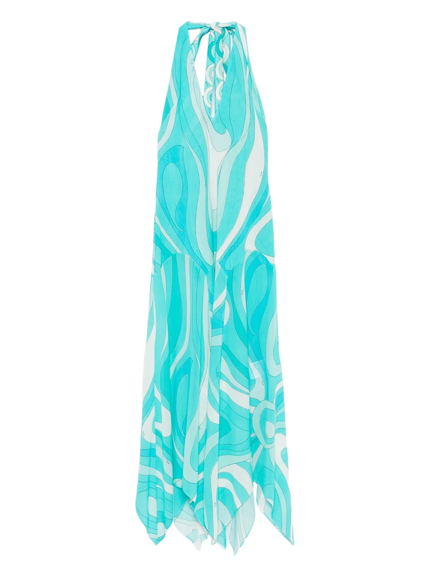 Marmo-print V-neck asymmetric dress