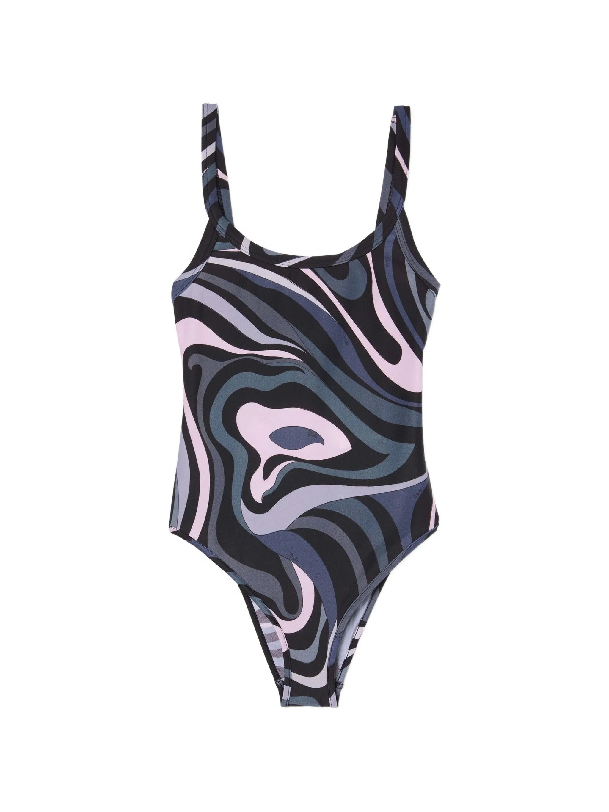 Marmo-print square-neck swimsuit