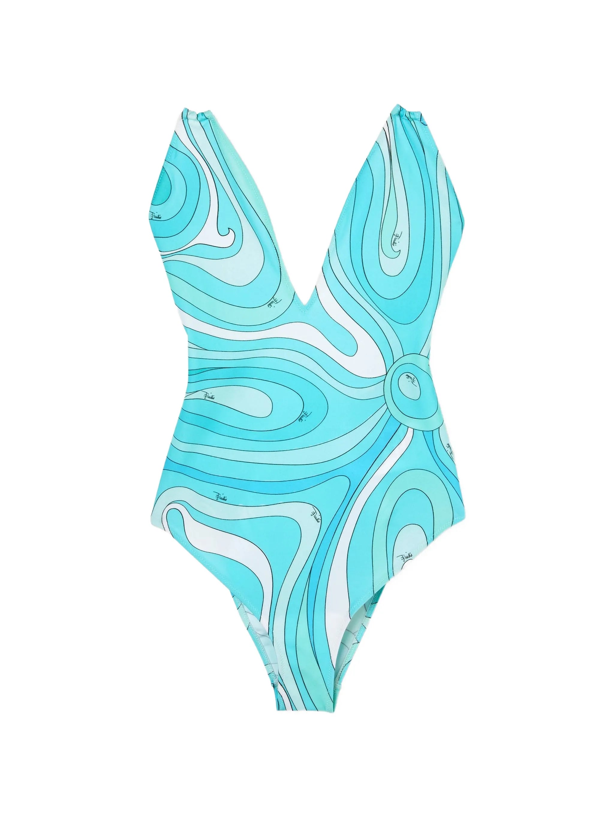 Marmo-print V-neck swimsuit