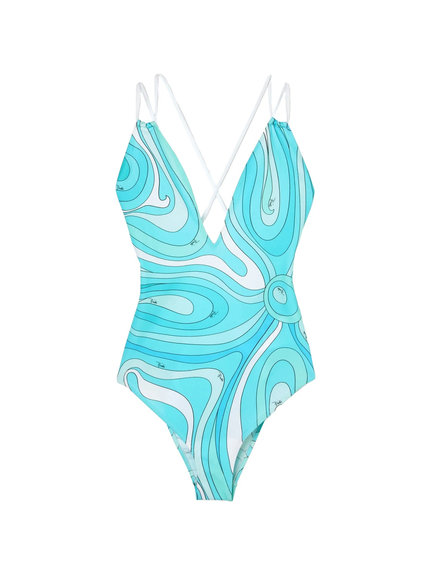 Marmo-print V-neck swimsuit