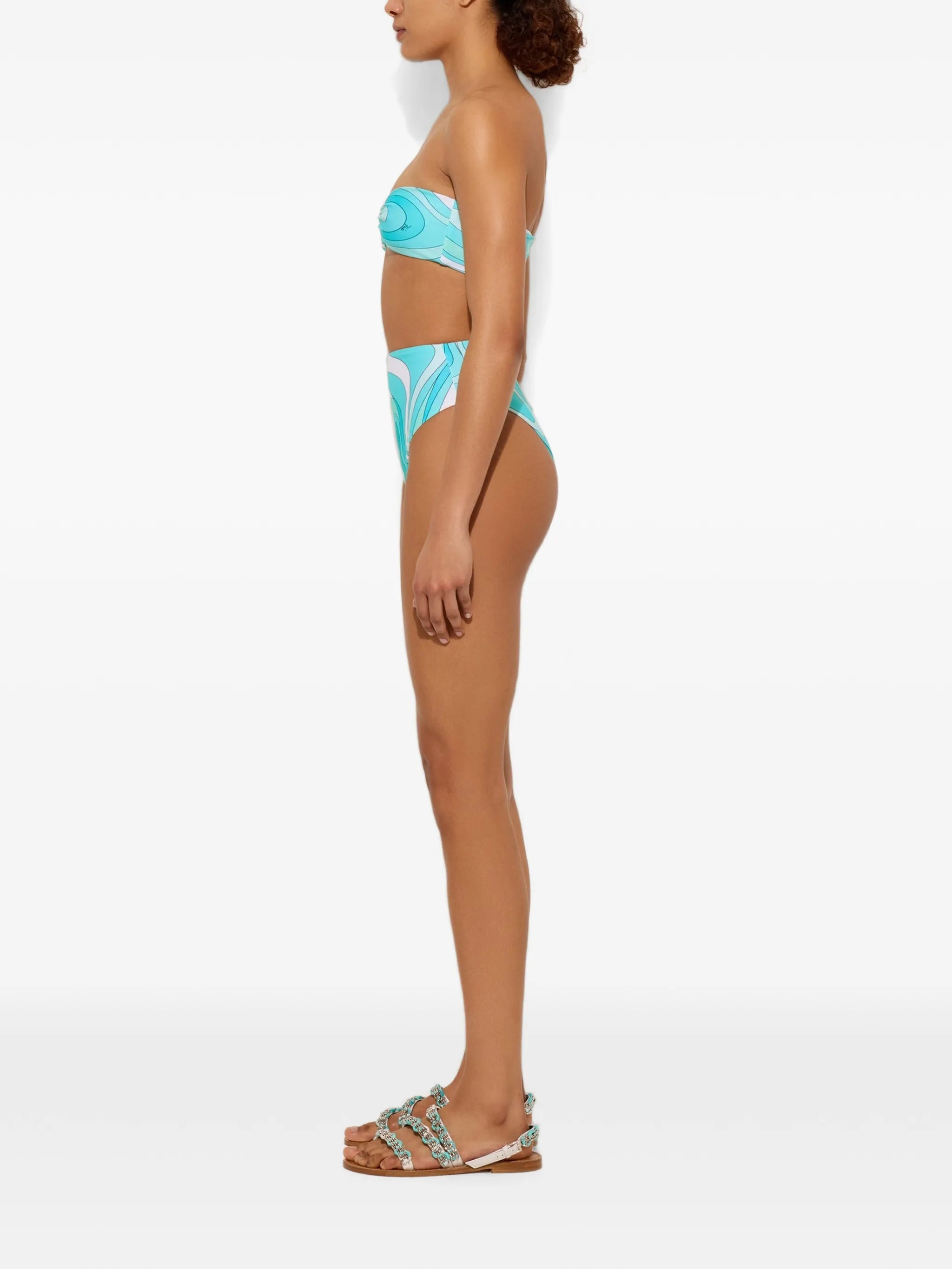 Marmo-print high-waist bikini bottom