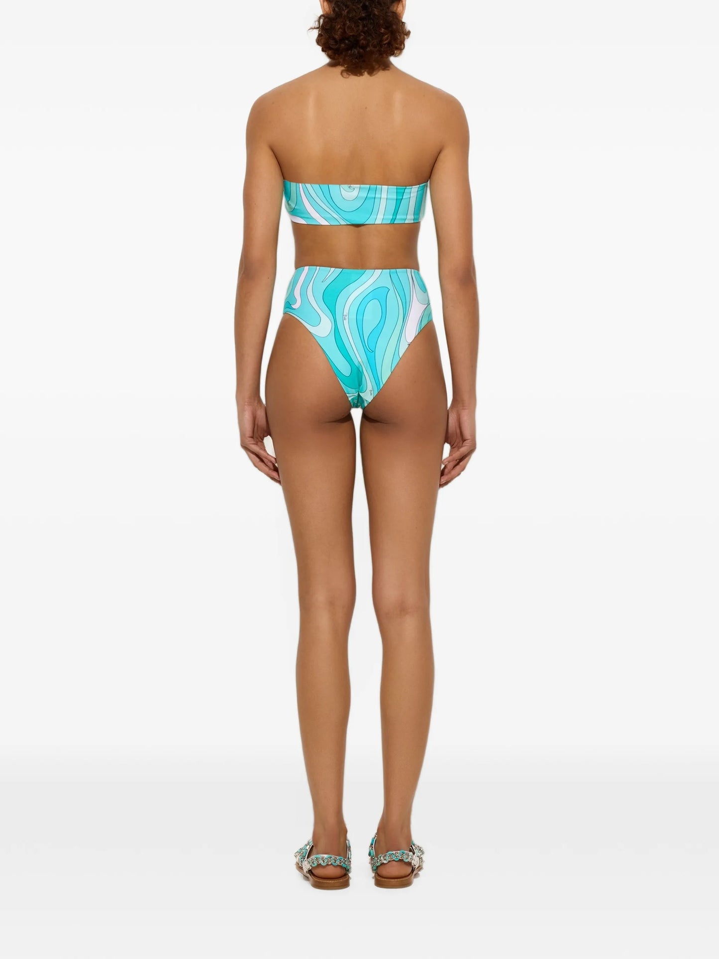 Marmo-print high-waist bikini bottom