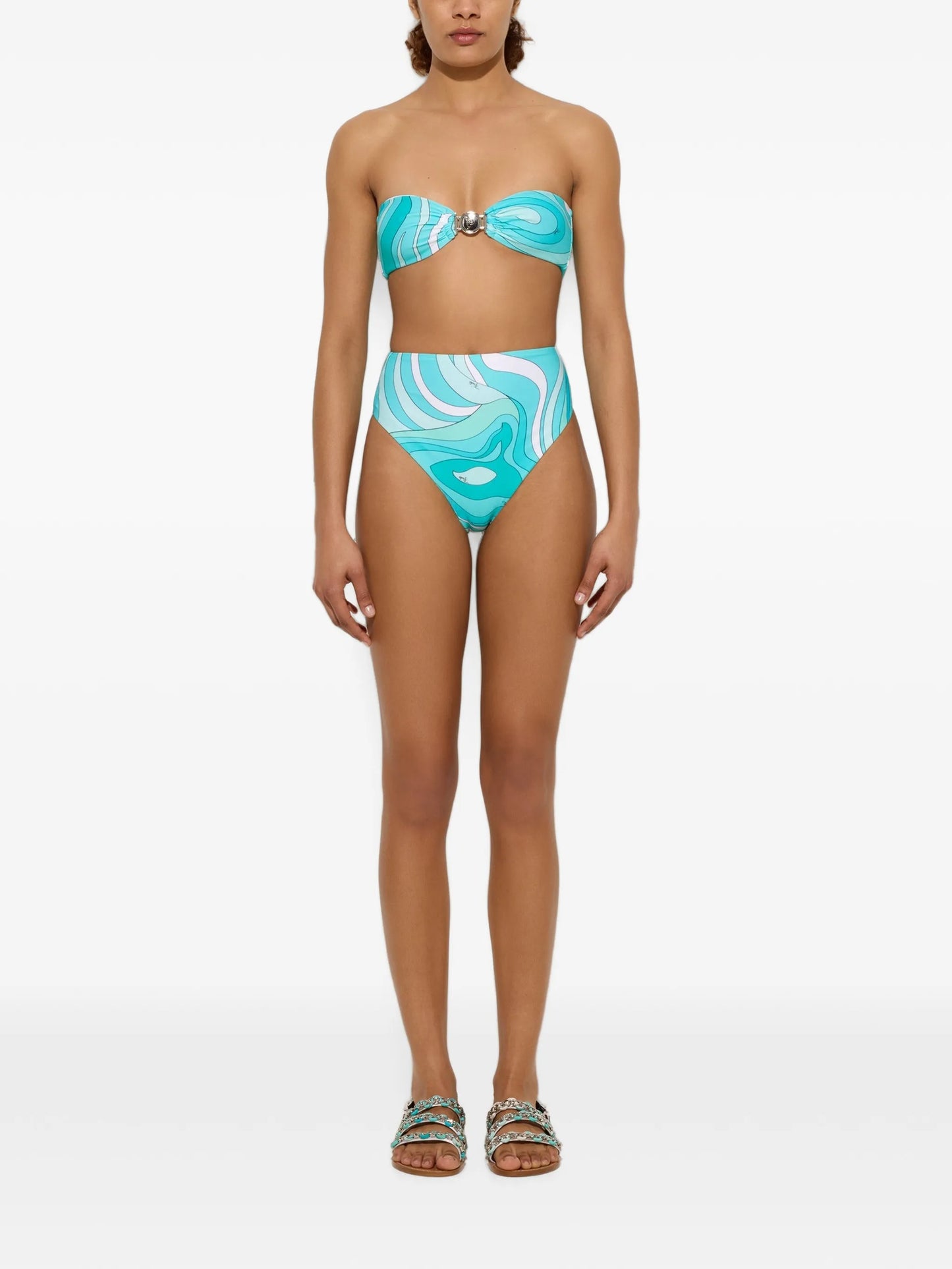 Marmo print high-waisted bikini bottom
