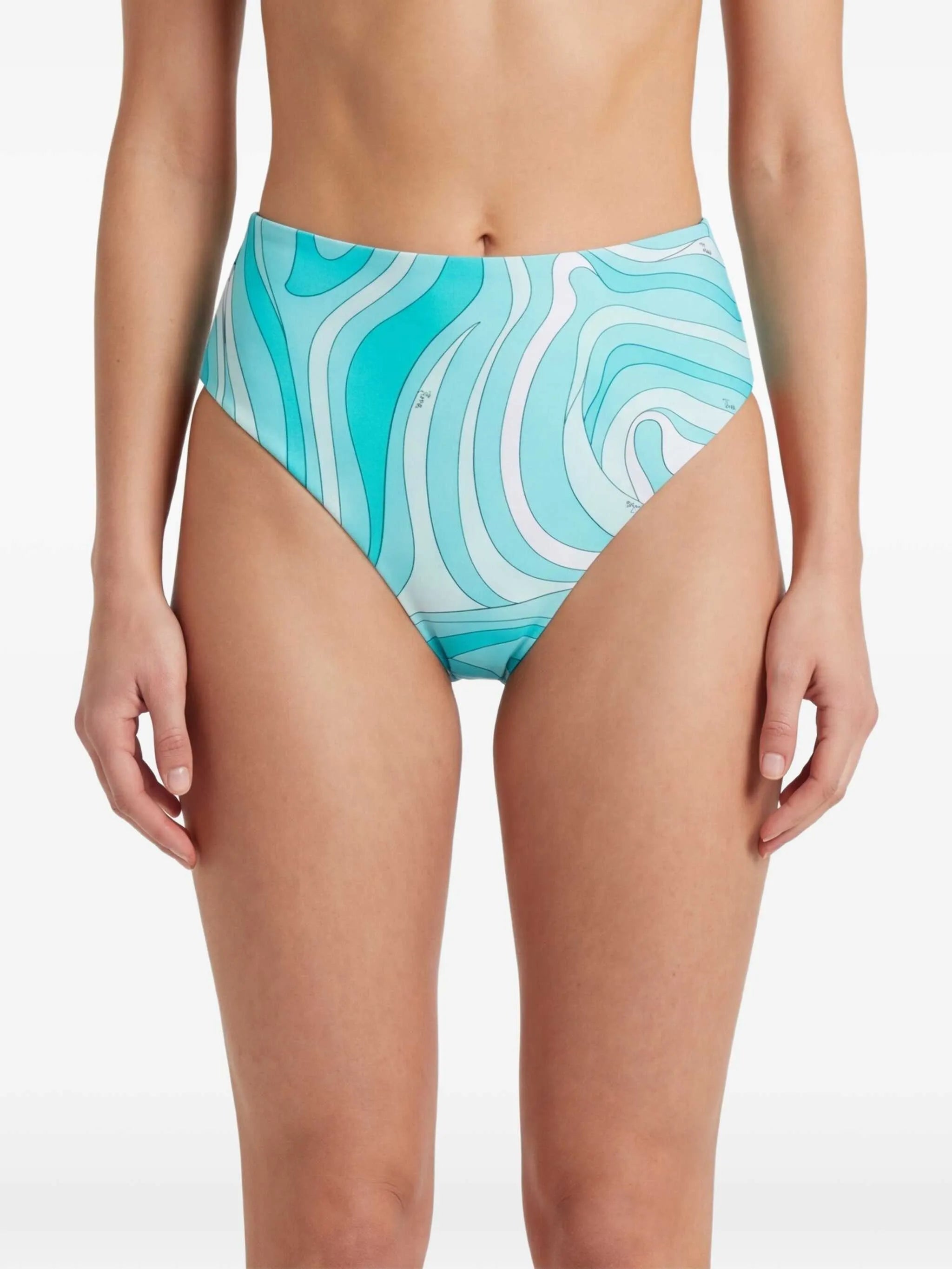 Marmo-print high-waist bikini bottom