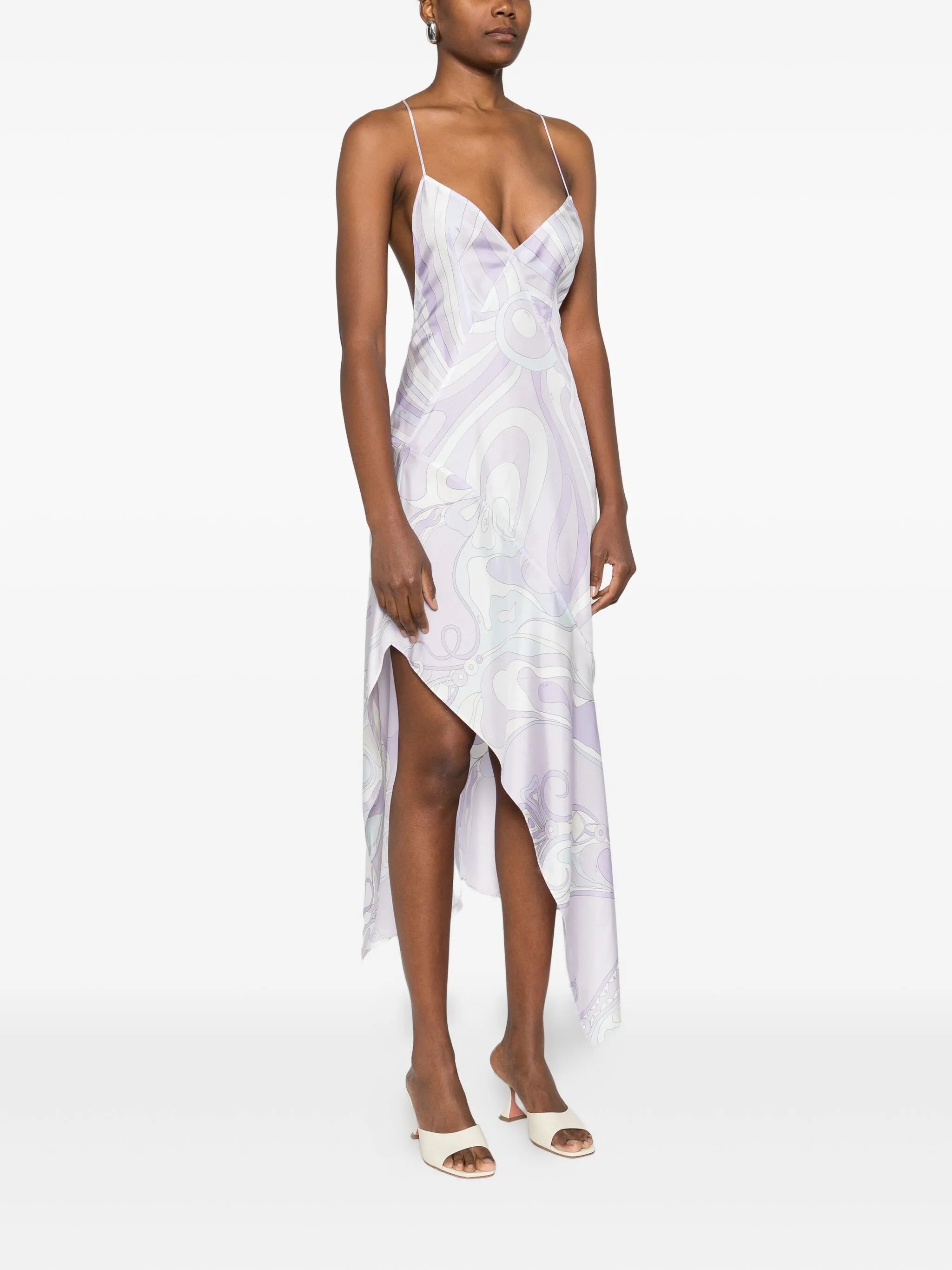 Iride print silk twill dress