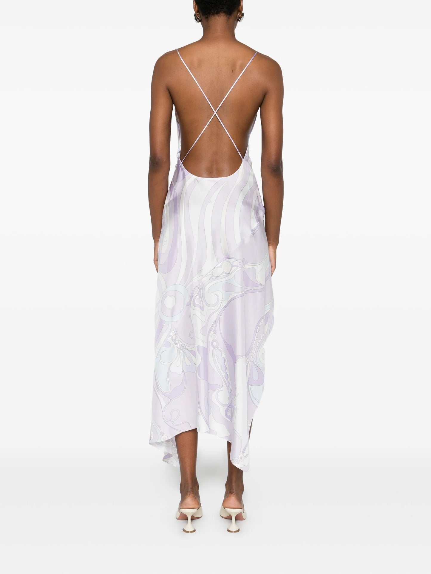 iride-print silk twill midi dress