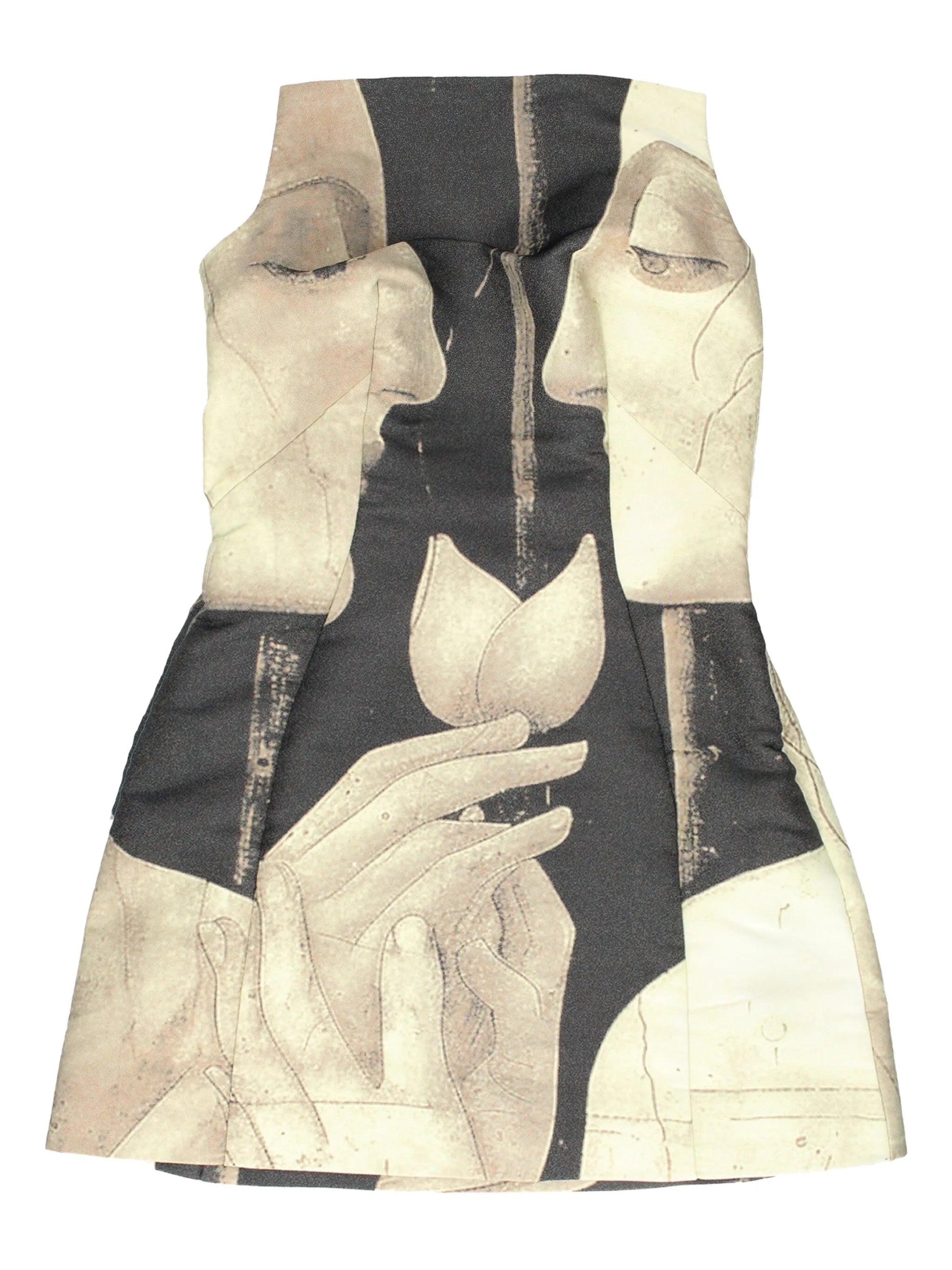 portrait-print strapless mini dress