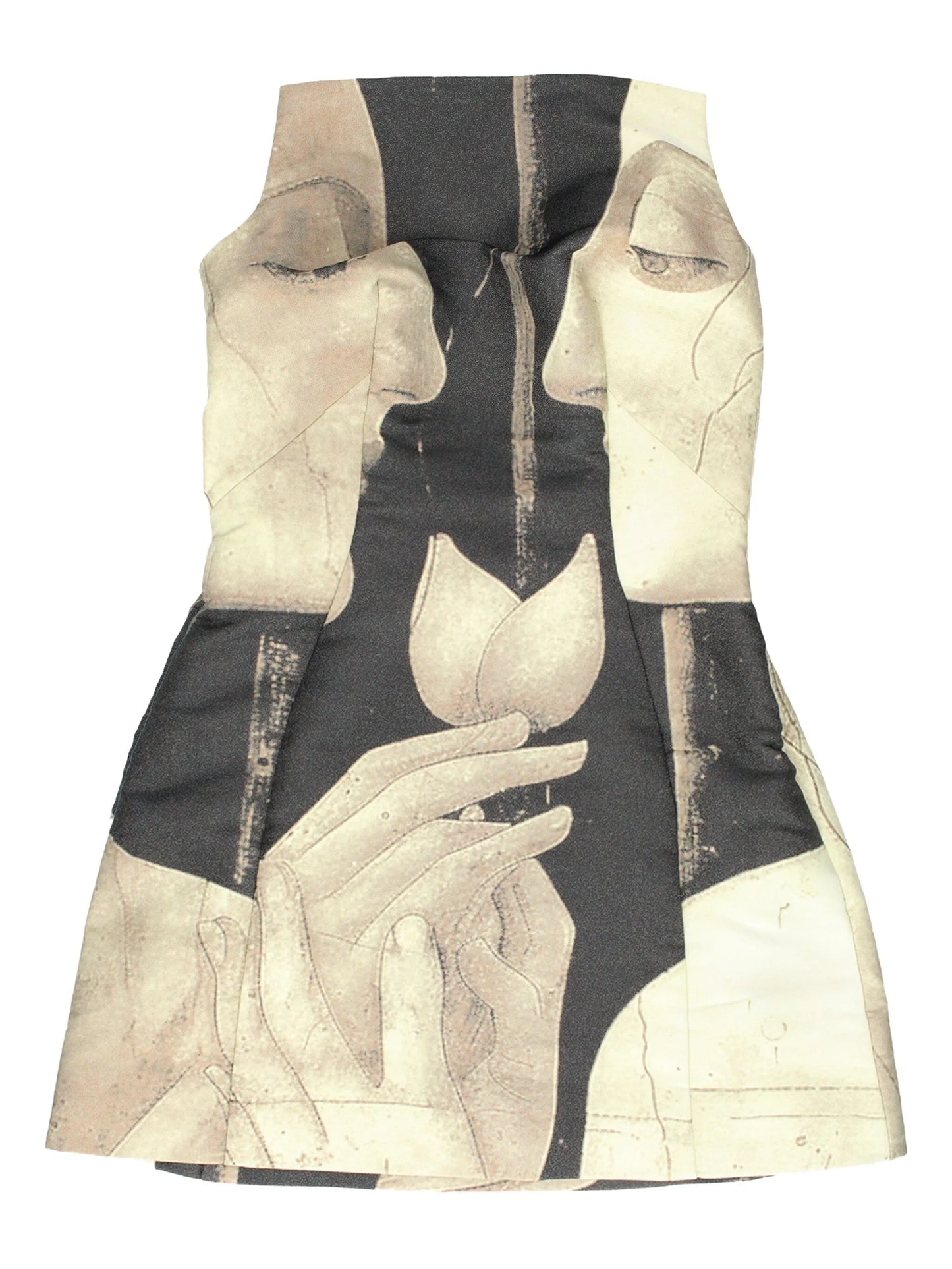 portrait-print strapless mini dress