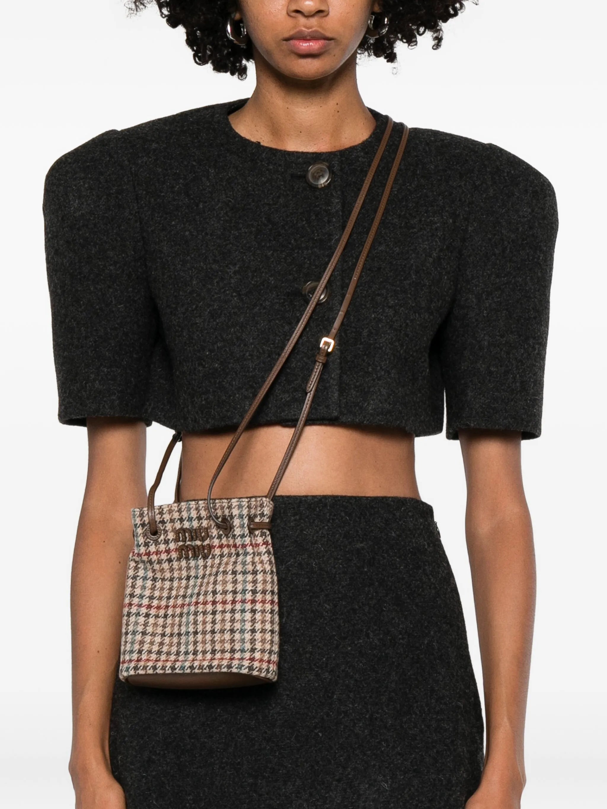 checked logo-appliqué cross body bag