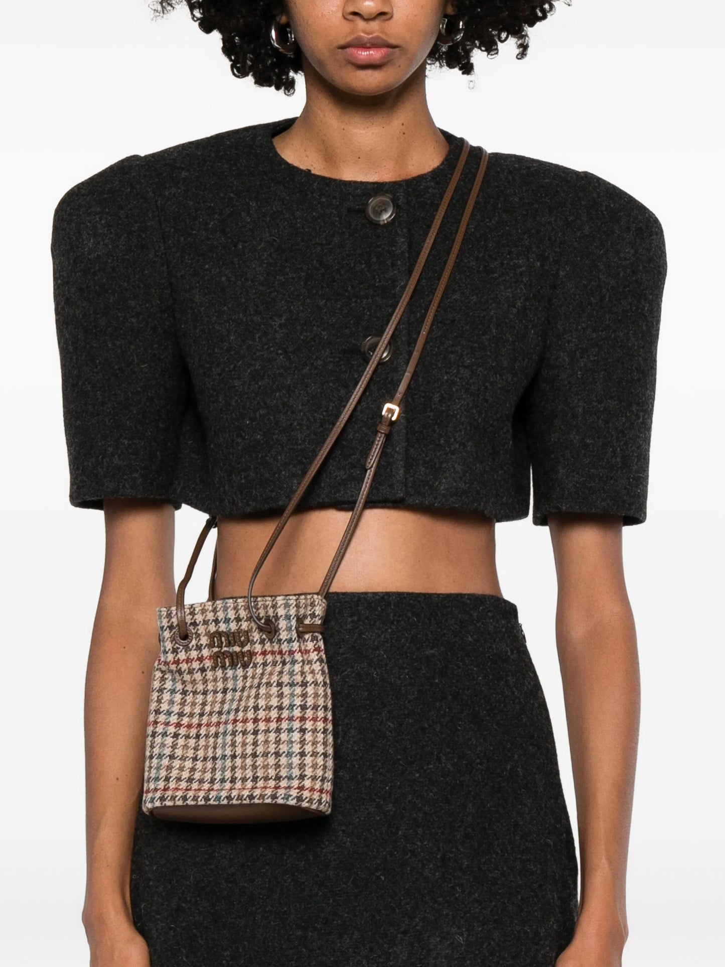checked logo-appliqué cross body bag