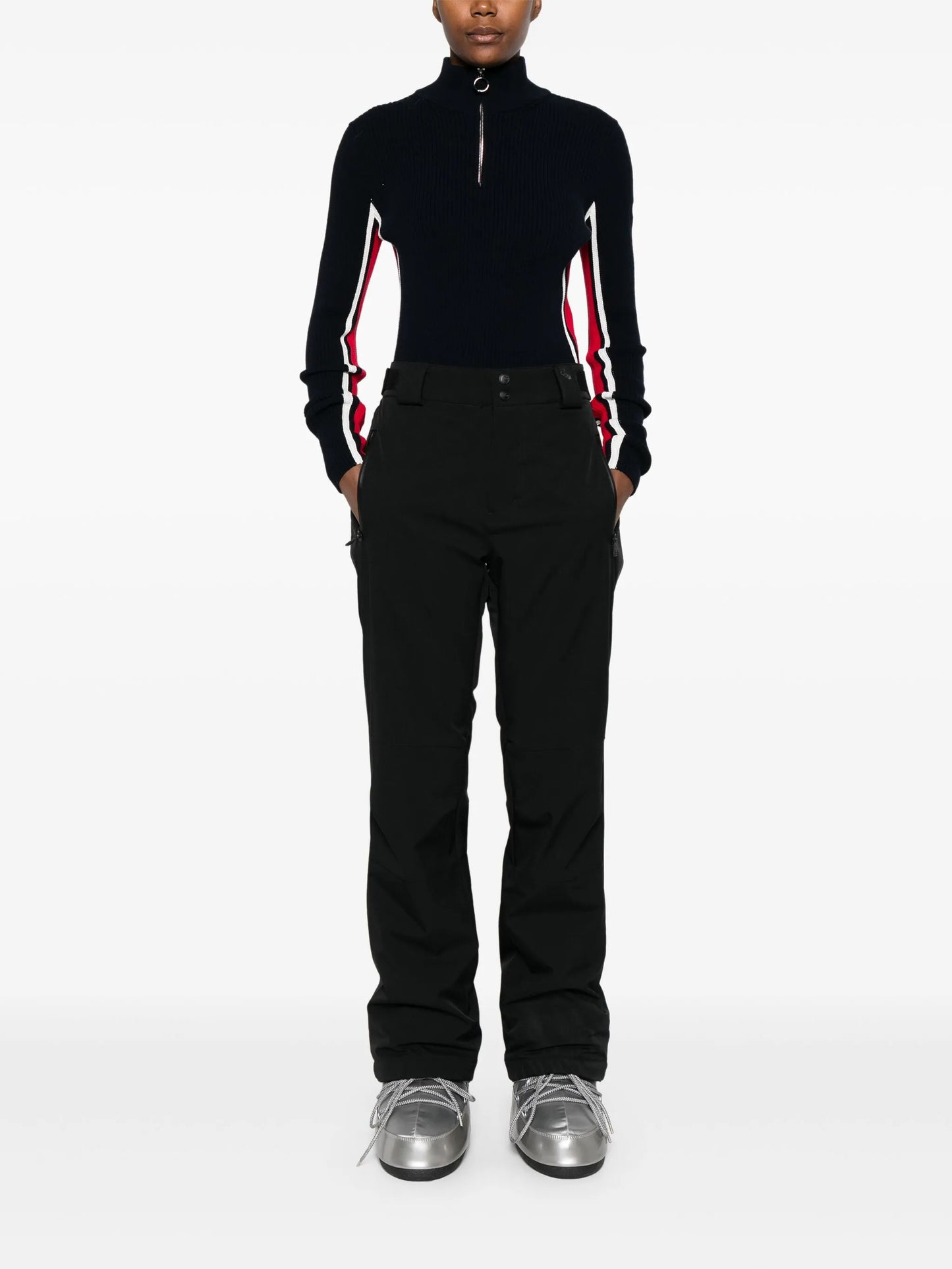 side-stripe zip-neck ski top