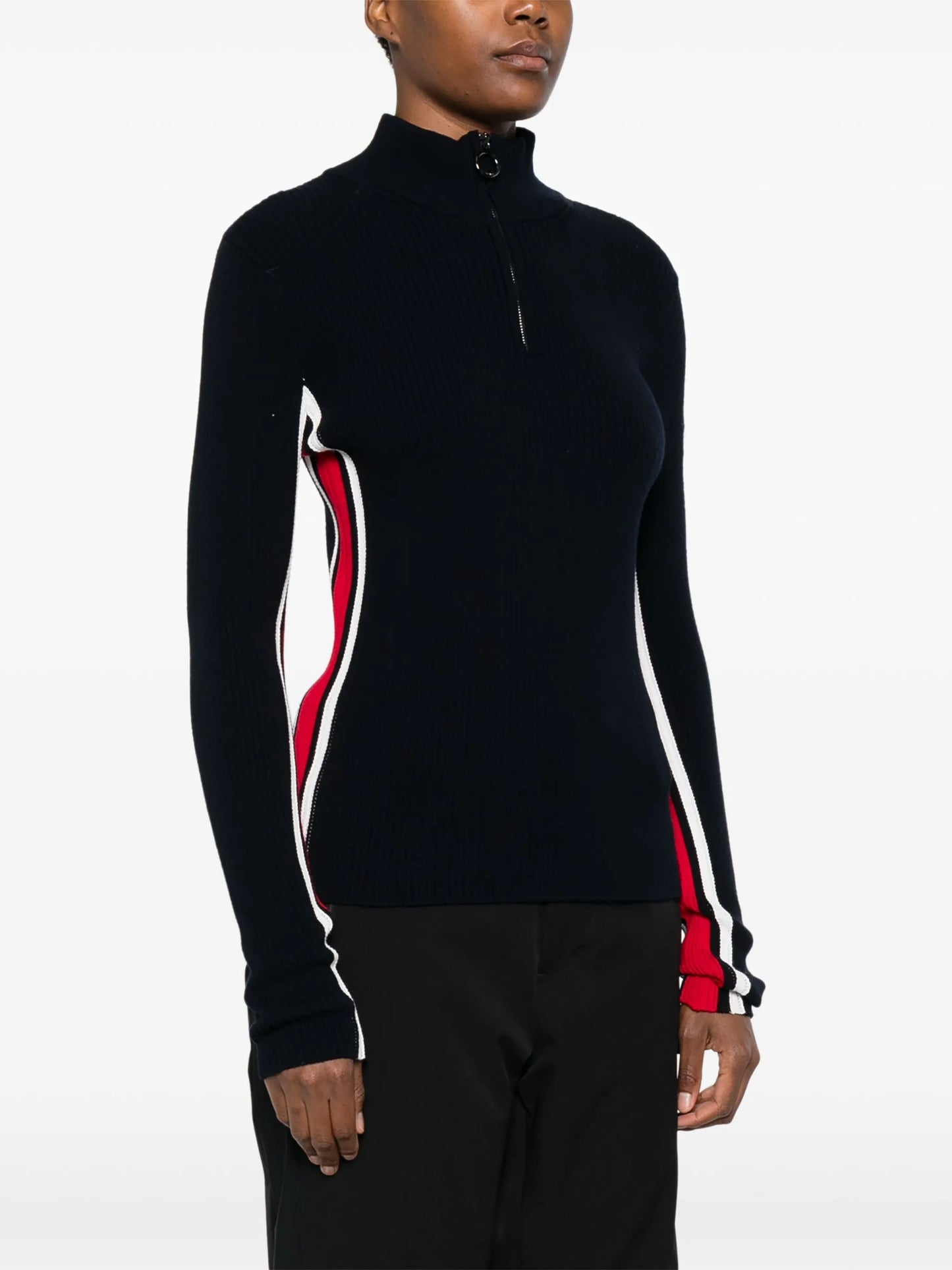 side-stripe zip-neck ski top