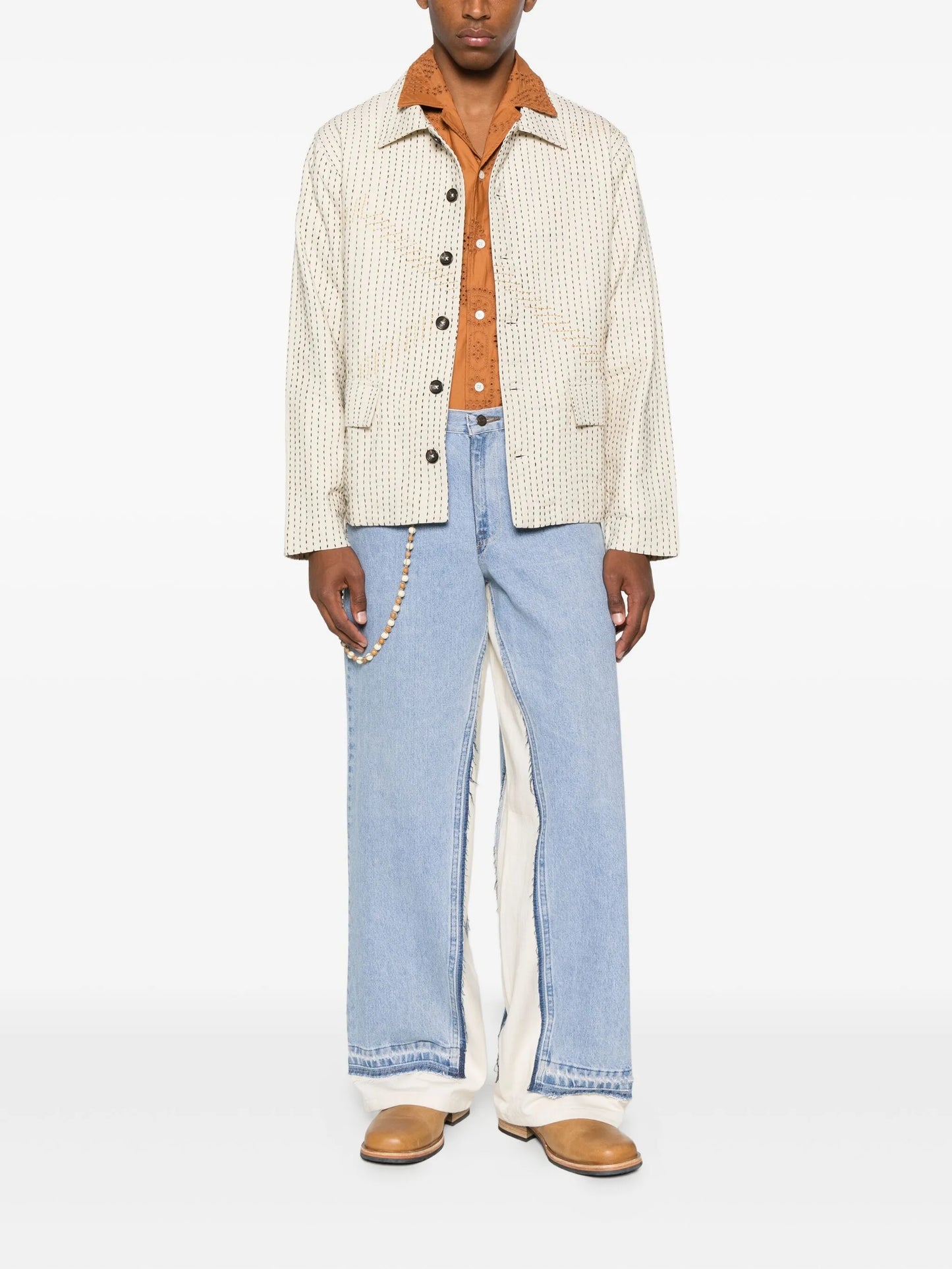 bead-embellished panelled jeans