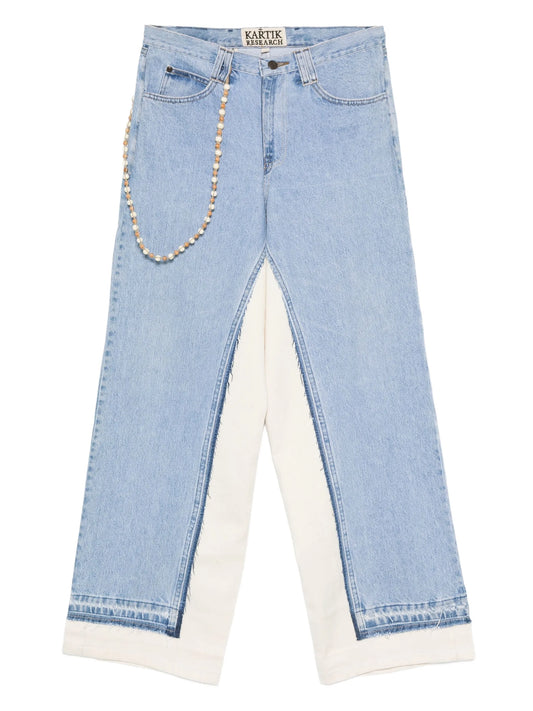 bead-embellished panelled jeans