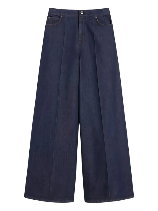 topstitching pleated-front denim jeans