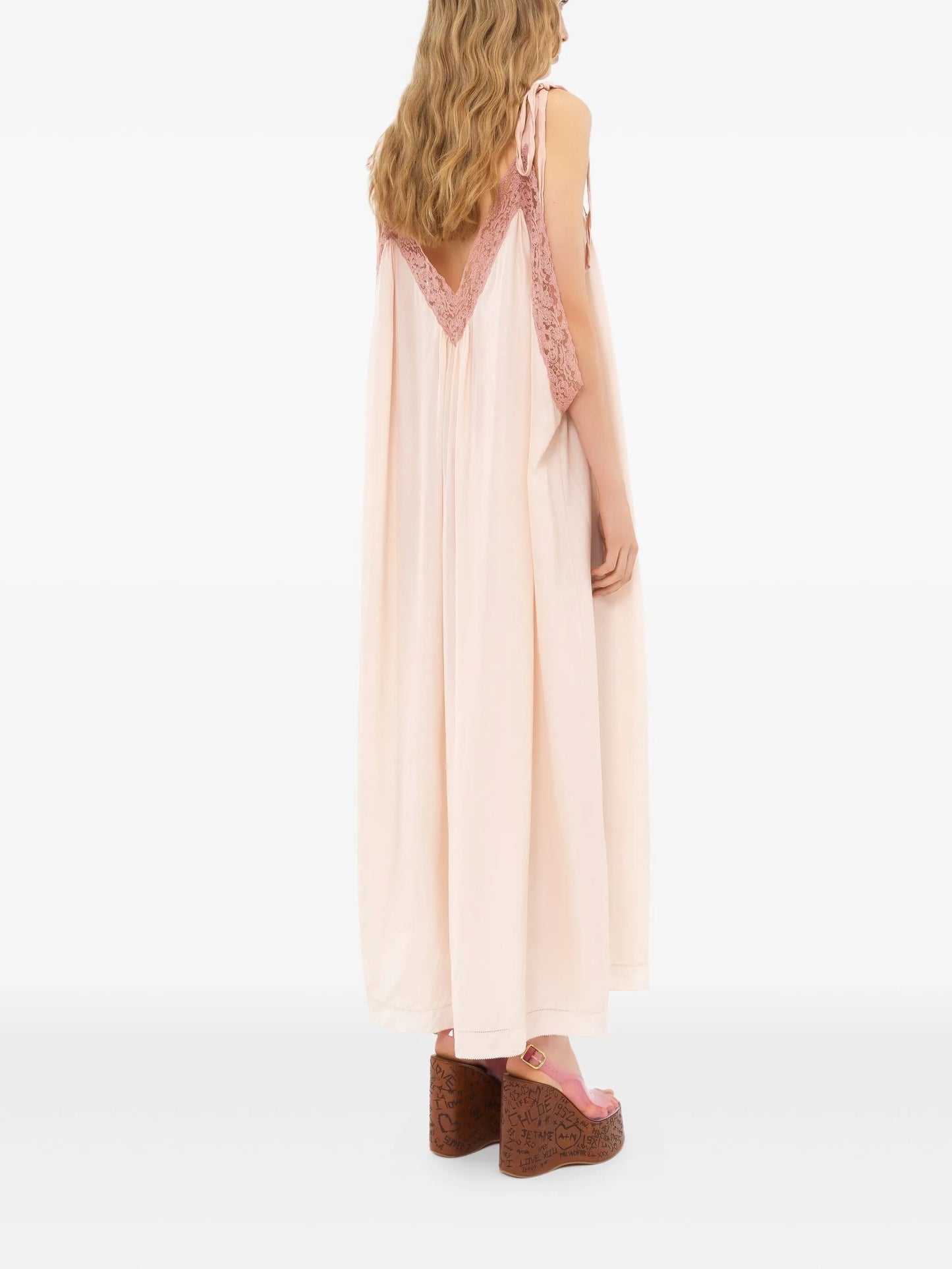 silk habotai lace-trim maxi dress