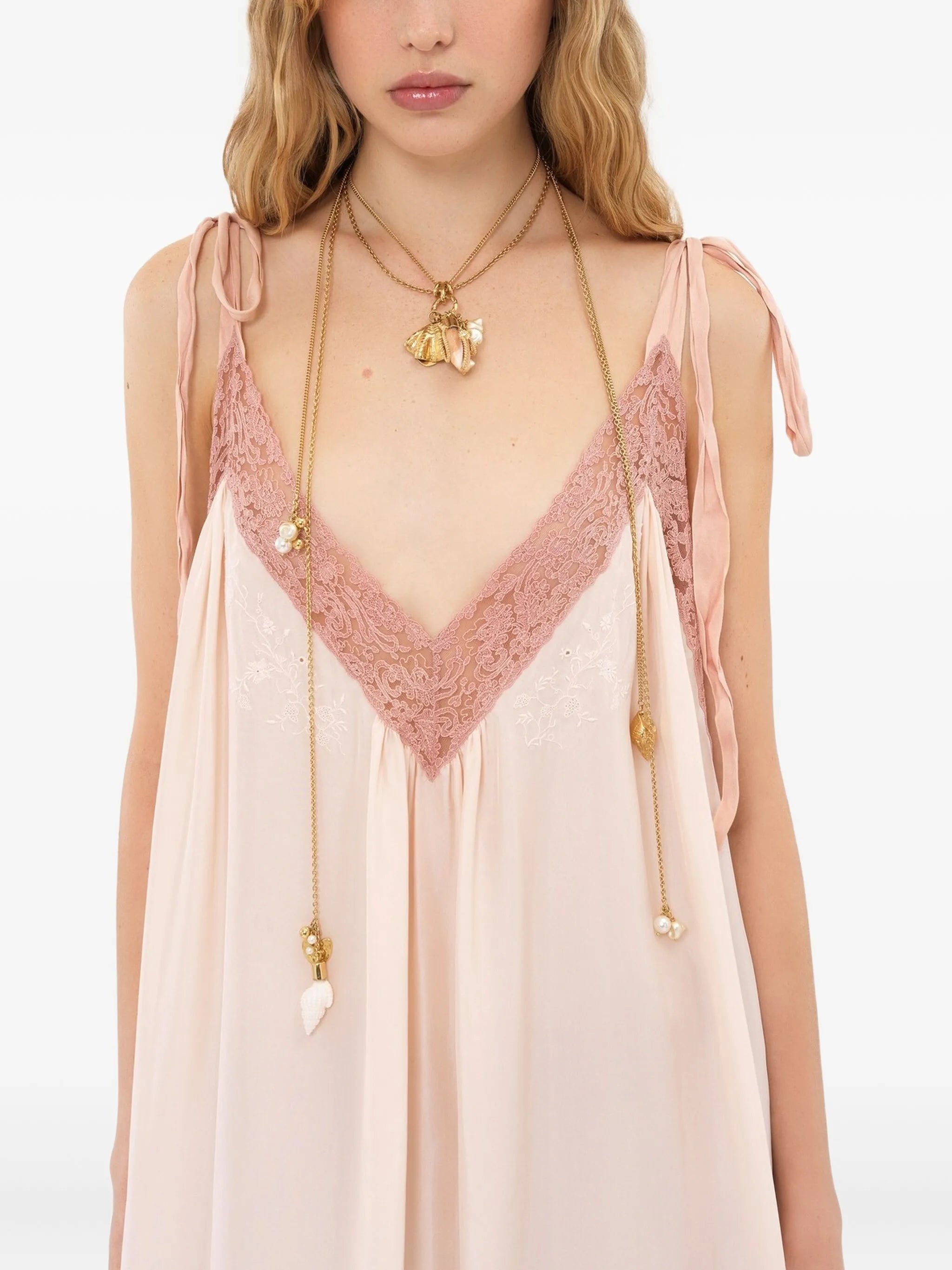 silk habotai lace-trim maxi dress