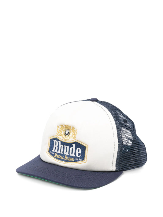 embroidered-logo mesh-back trucker hat