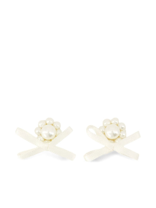 pearl-embellished bow earrings