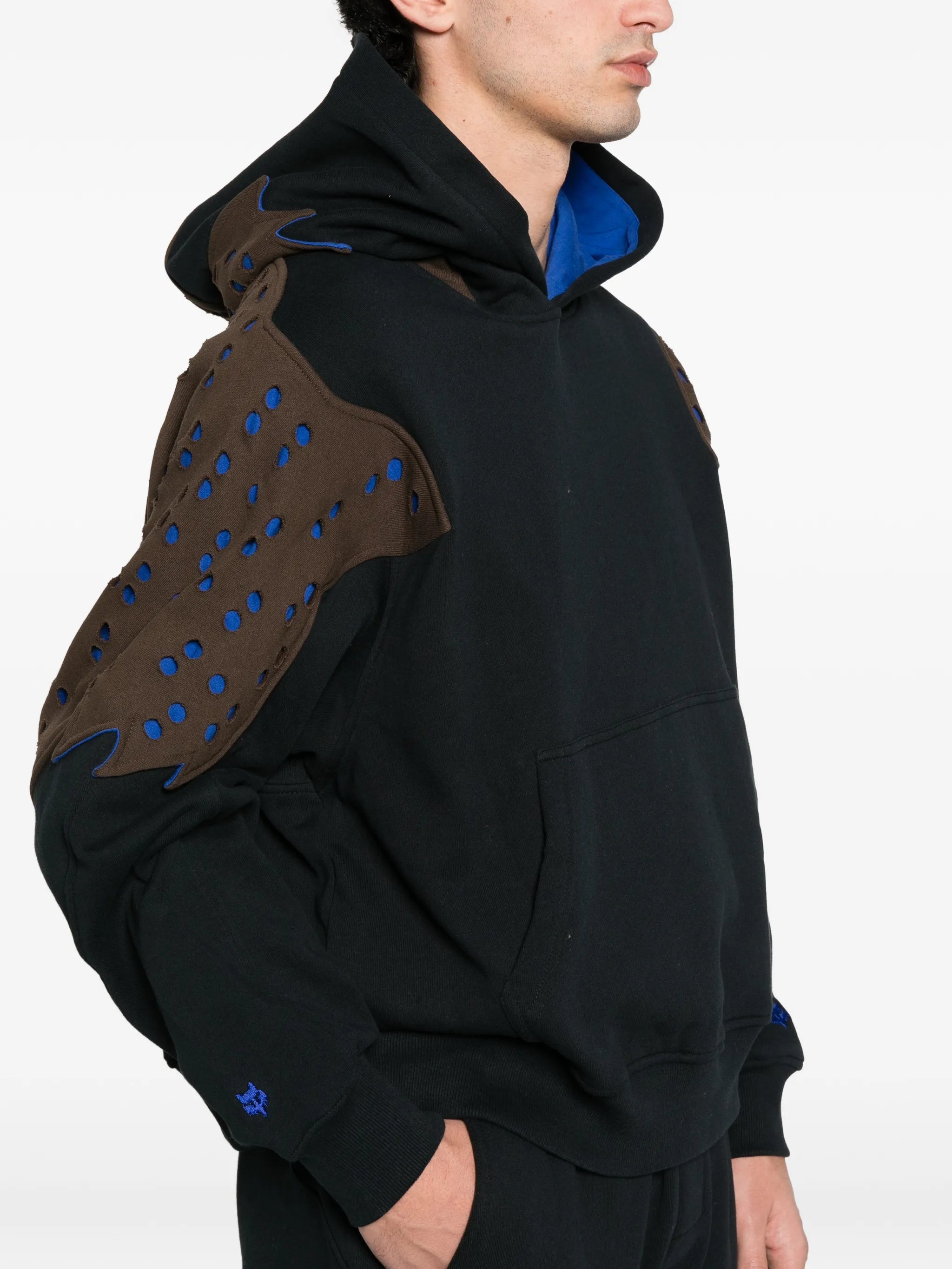 Perforated panel fleece hoodie
