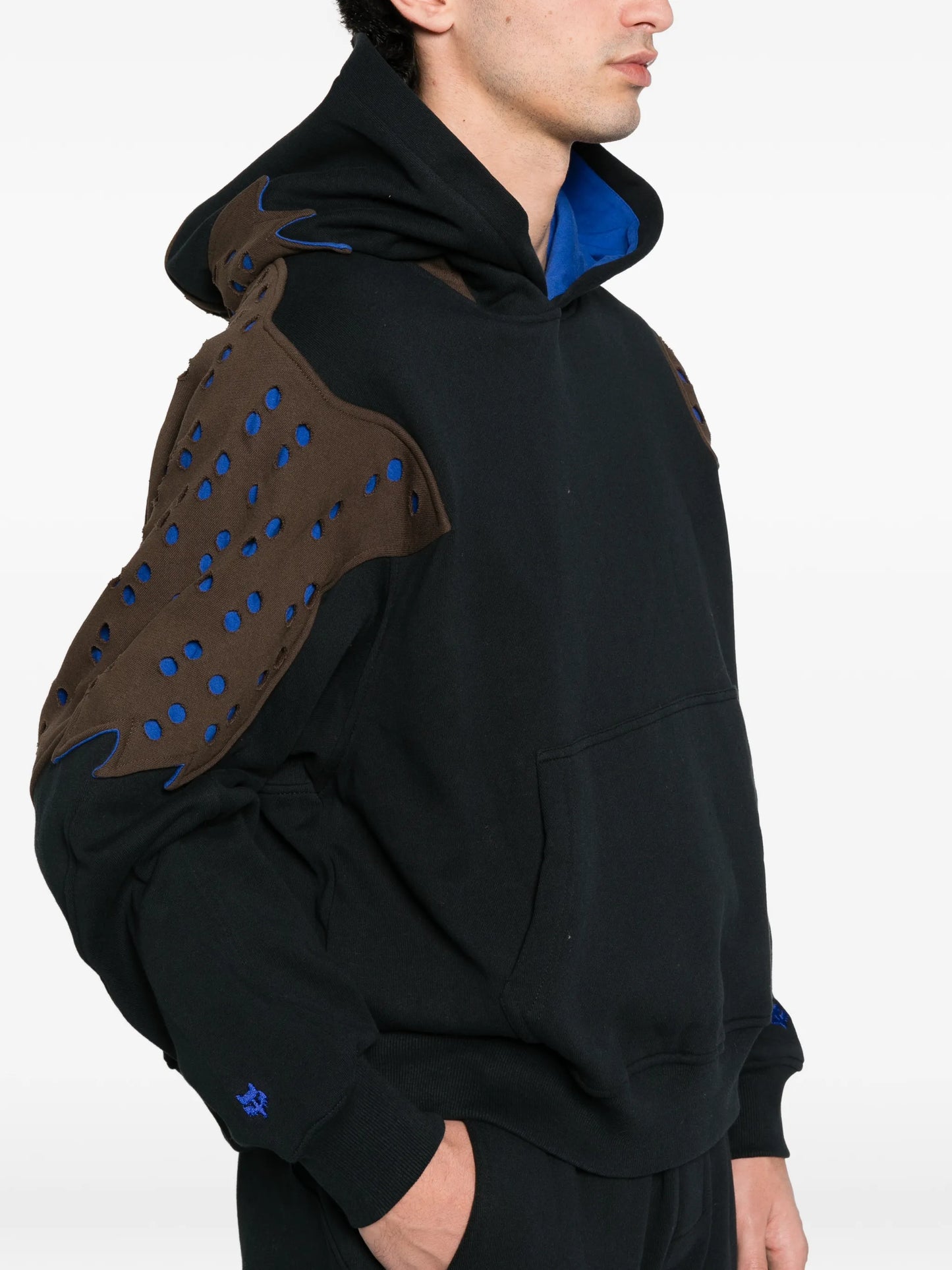 Perforated panel fleece hoodie