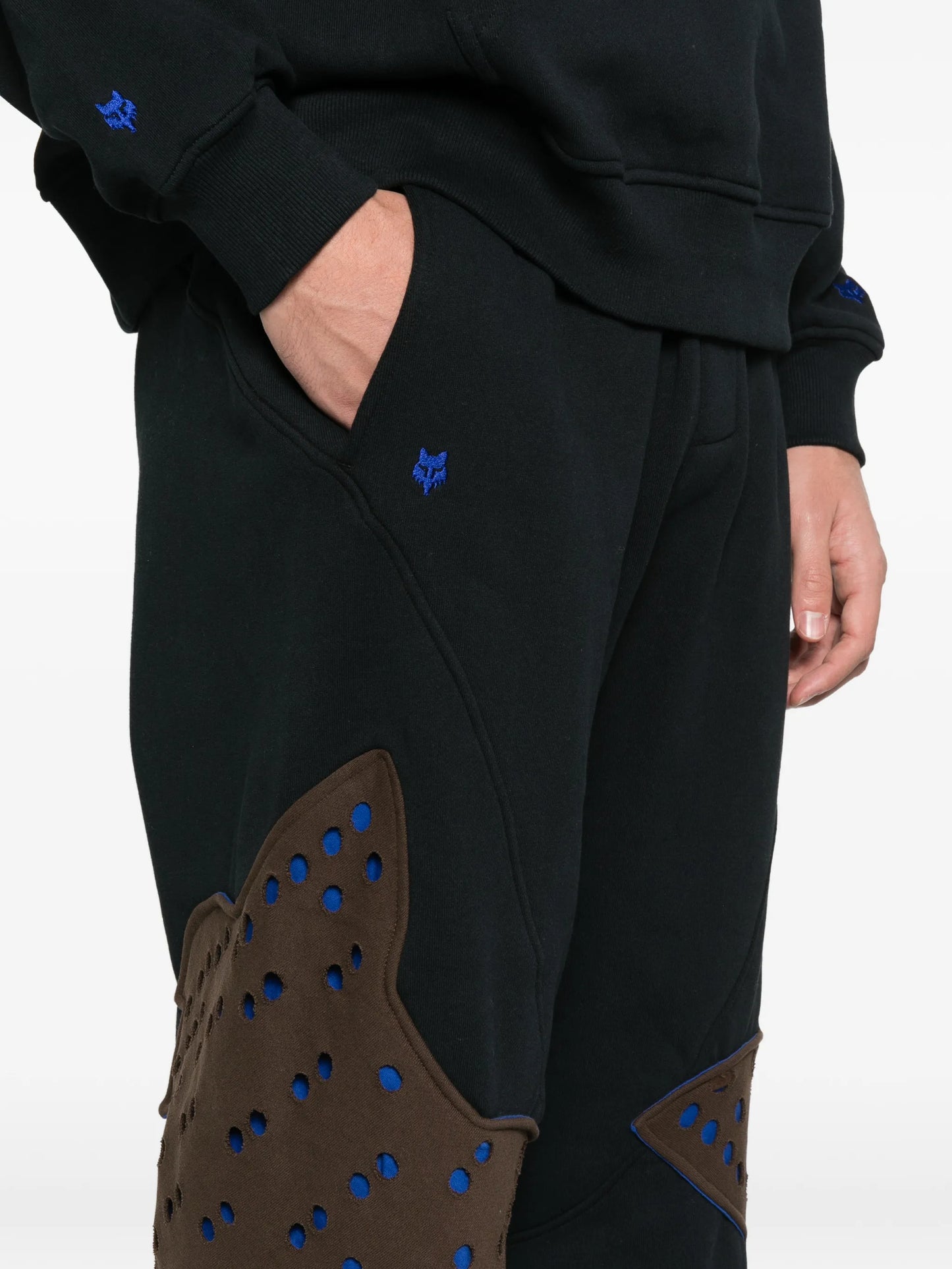 perforated appliqué track pants