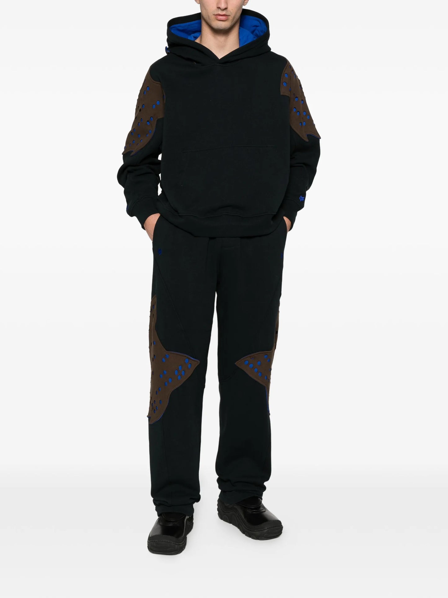 perforated appliqué track pants