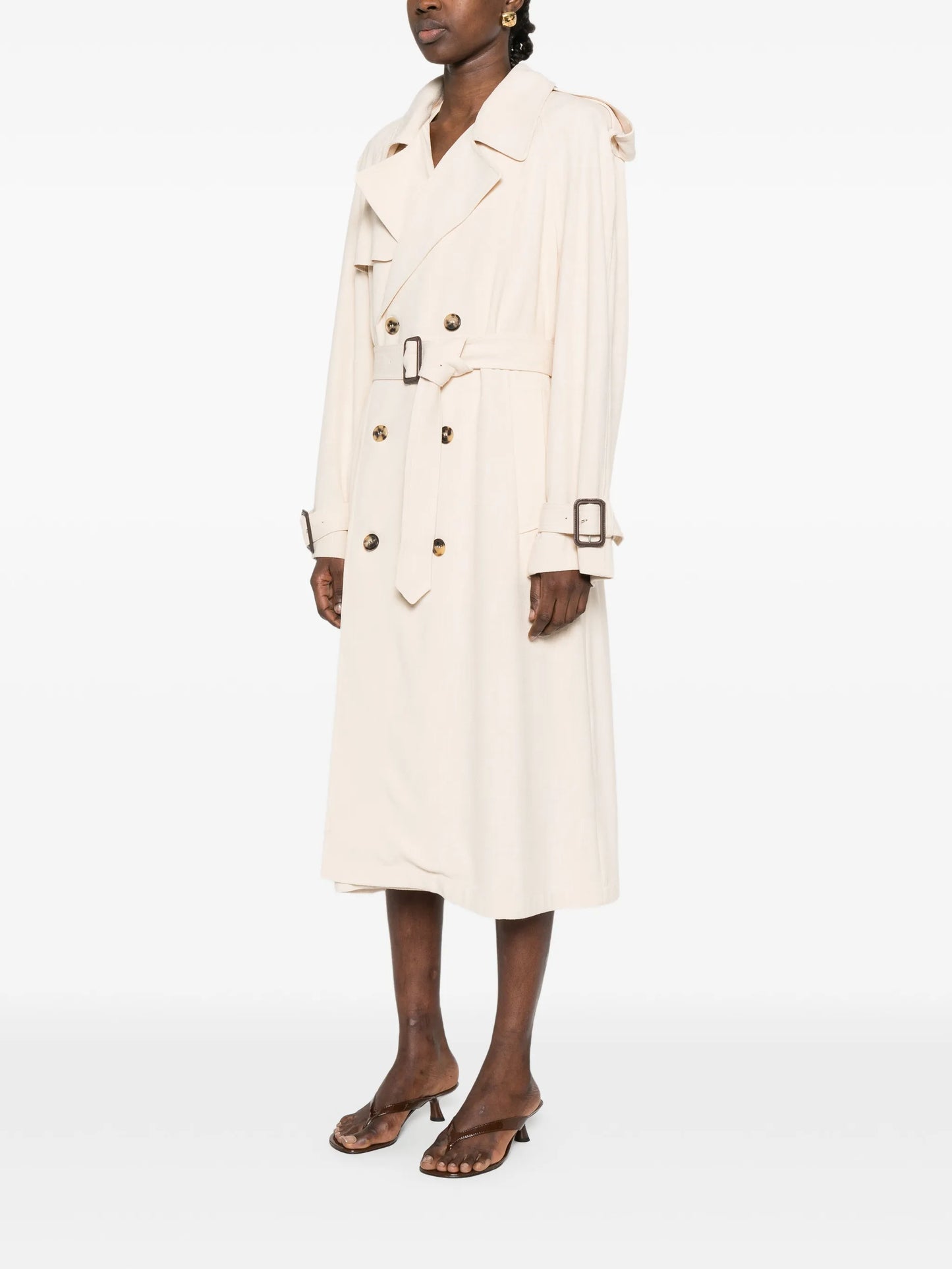 buttoned belted trench coat