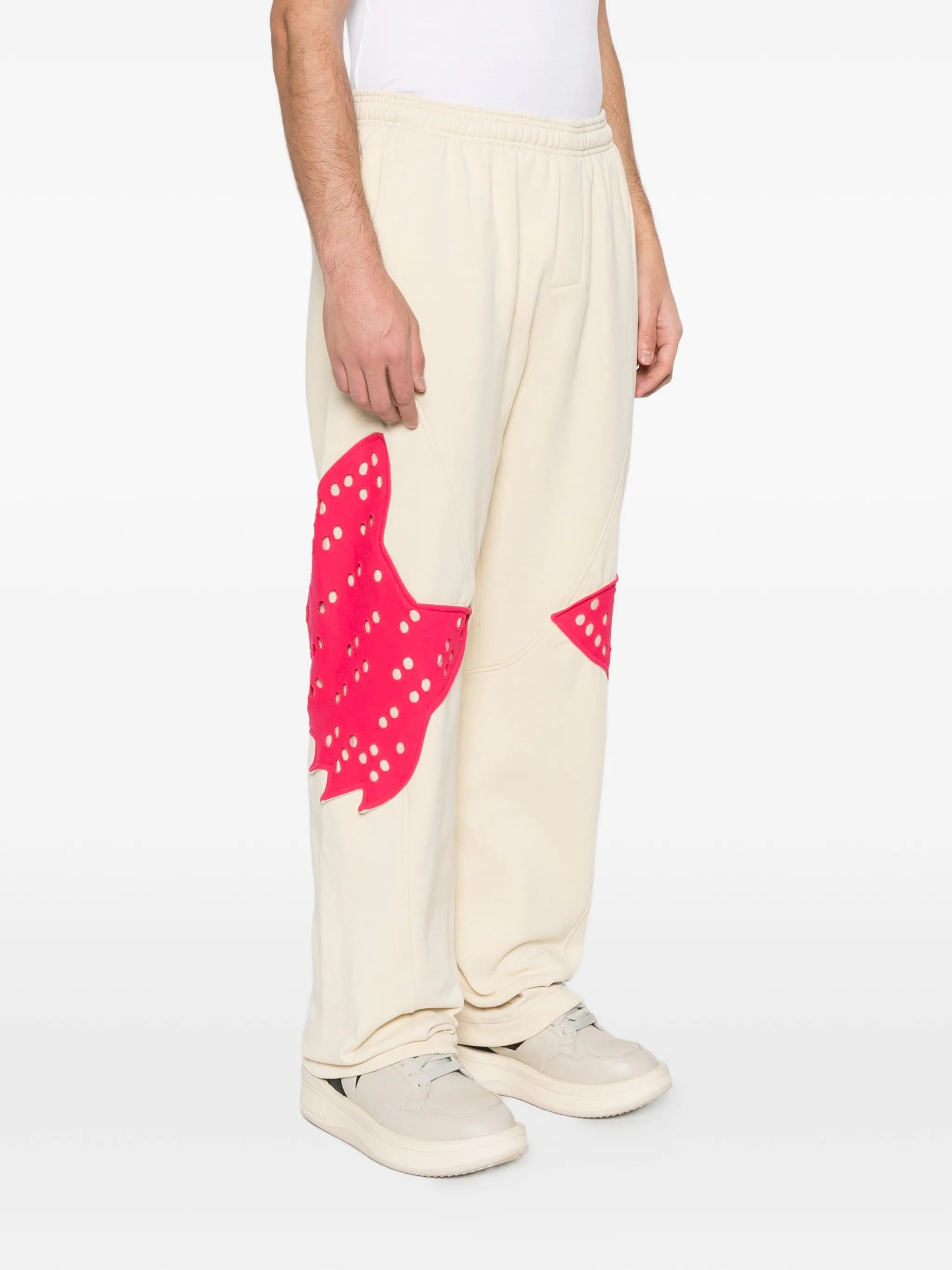 perforated appliqué fleece track trousers