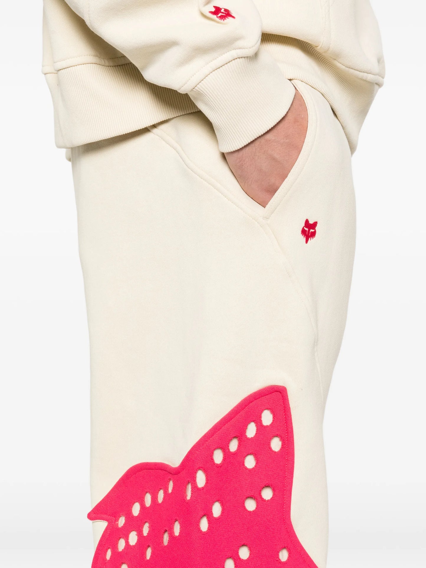 perforated appliqué fleece track trousers