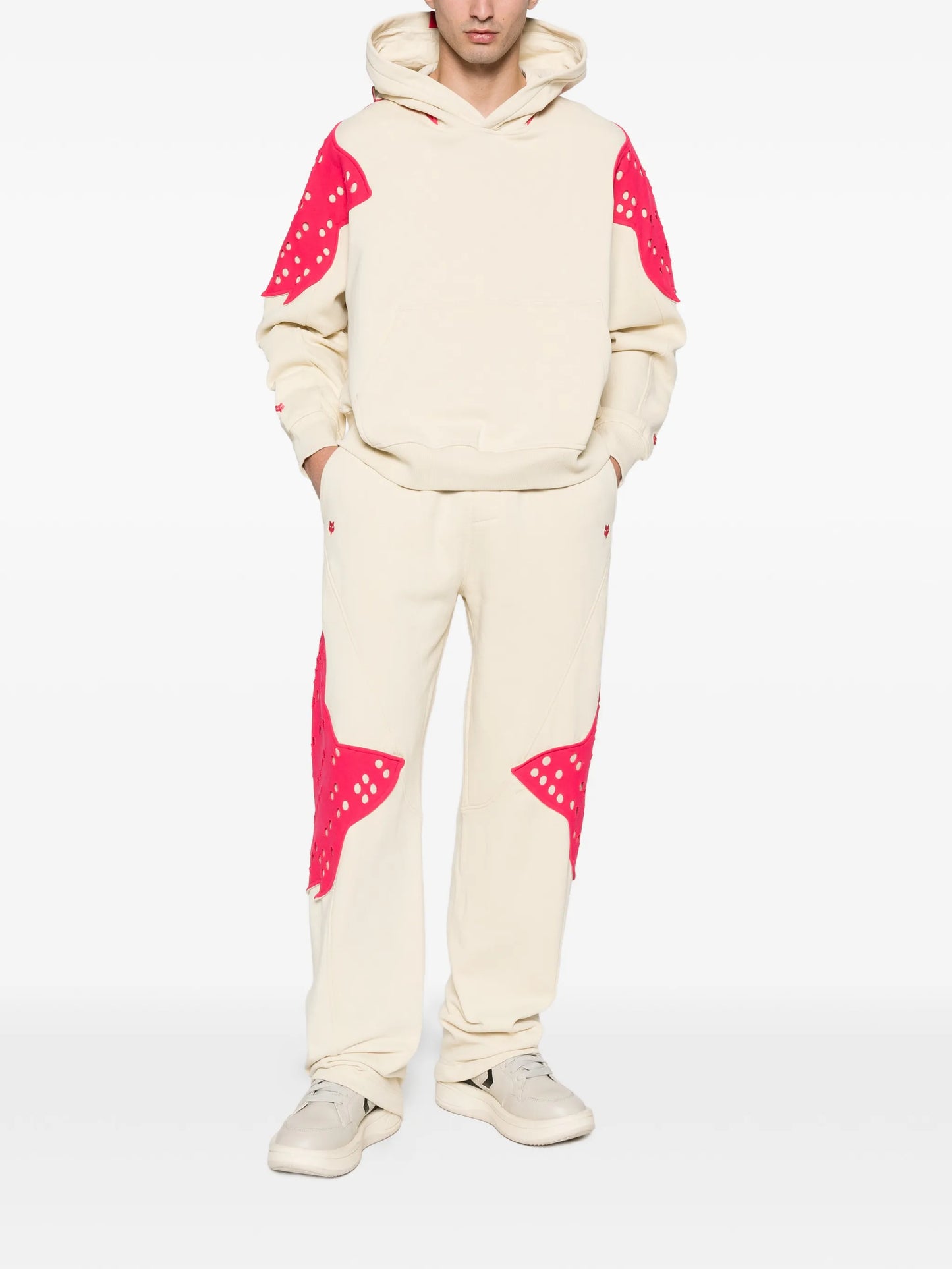 perforated appliqué fleece track trousers