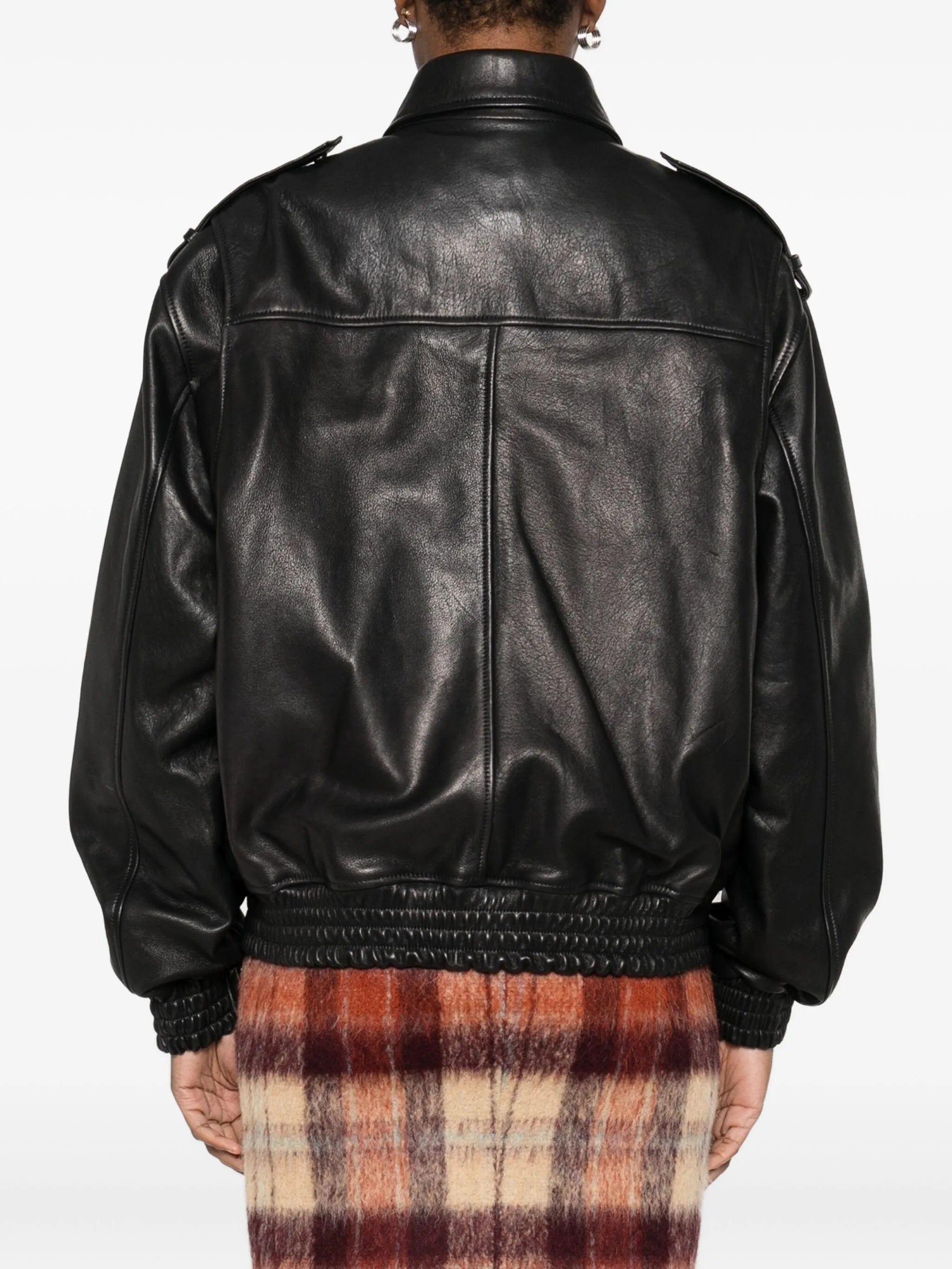 flap-pocket leather jacket