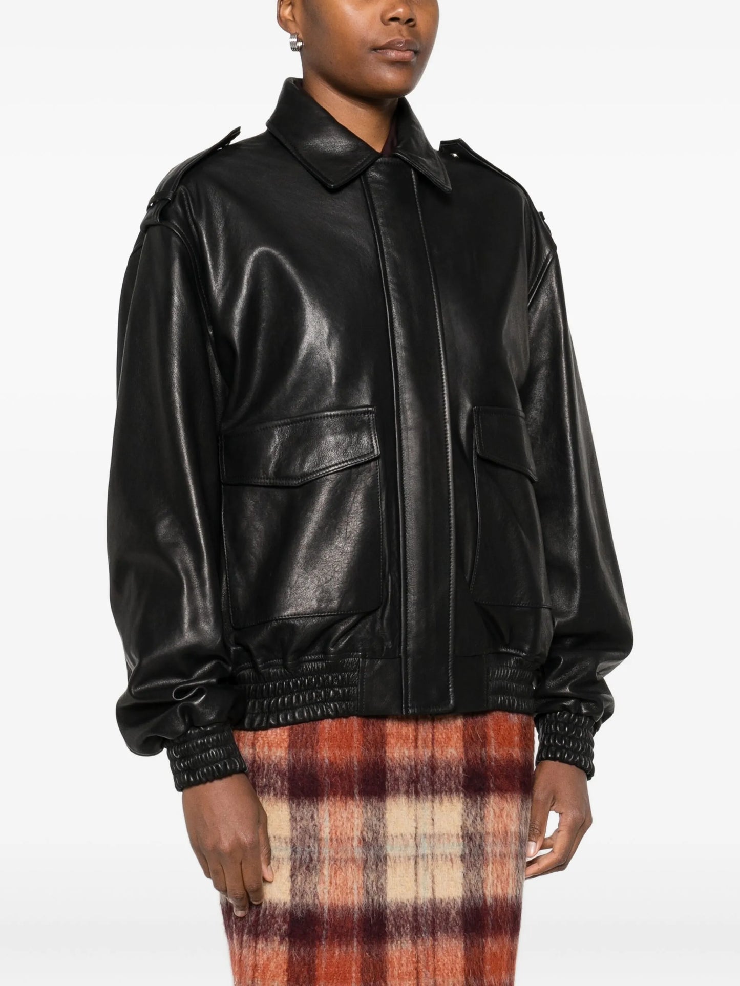 flap-pocket leather jacket