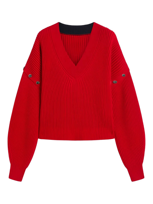 V-neck button-detail sweater