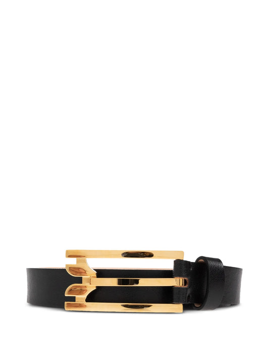 wide-buckle leather belt