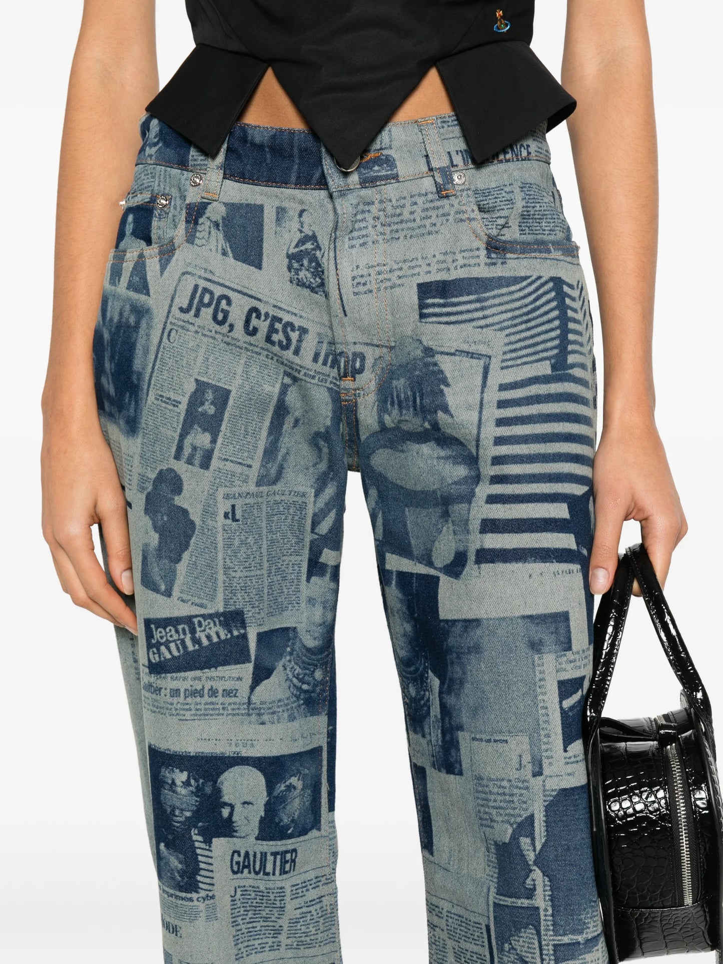 newspaper-print straight jeans