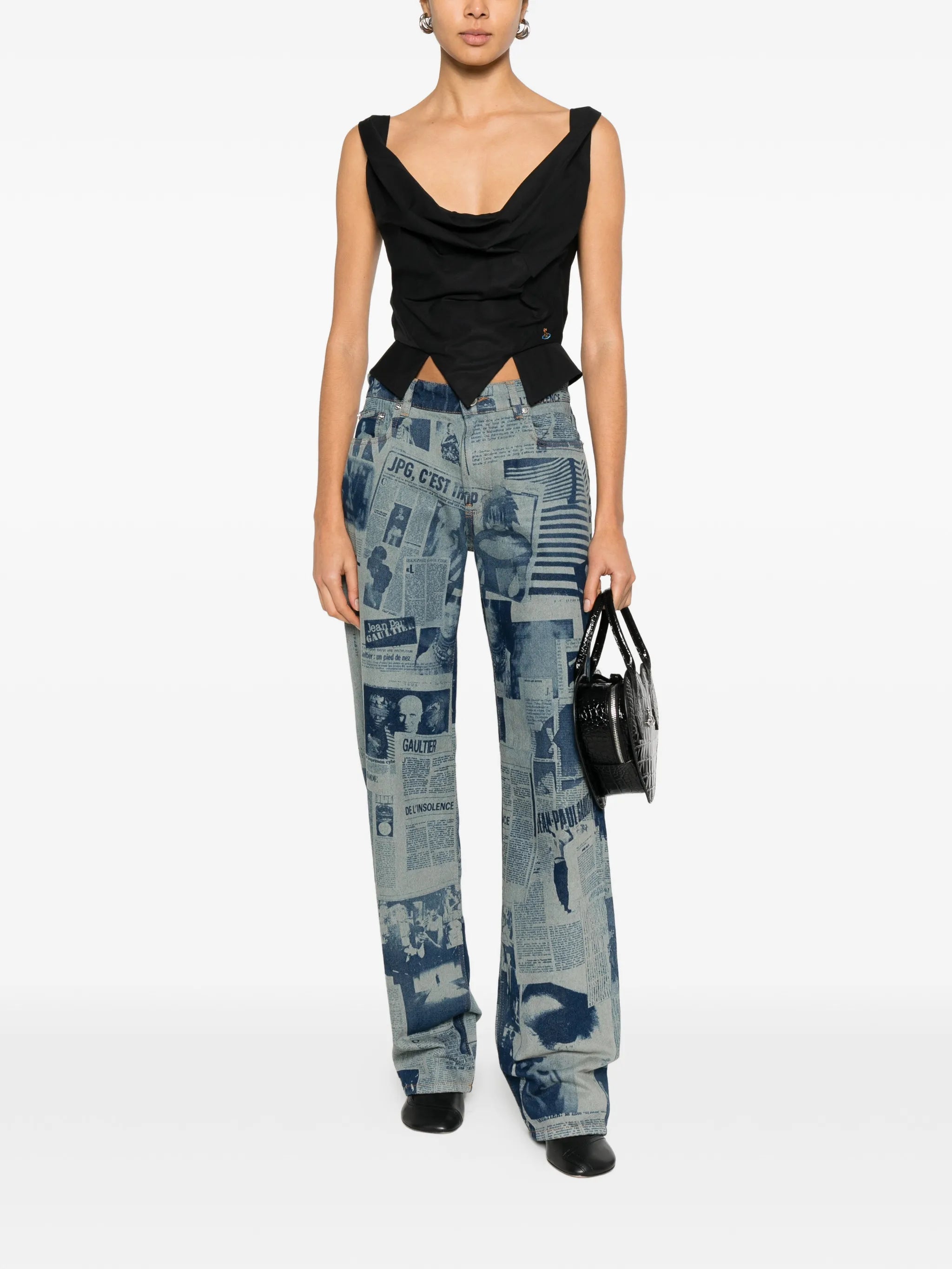 newspaper-print straight jeans