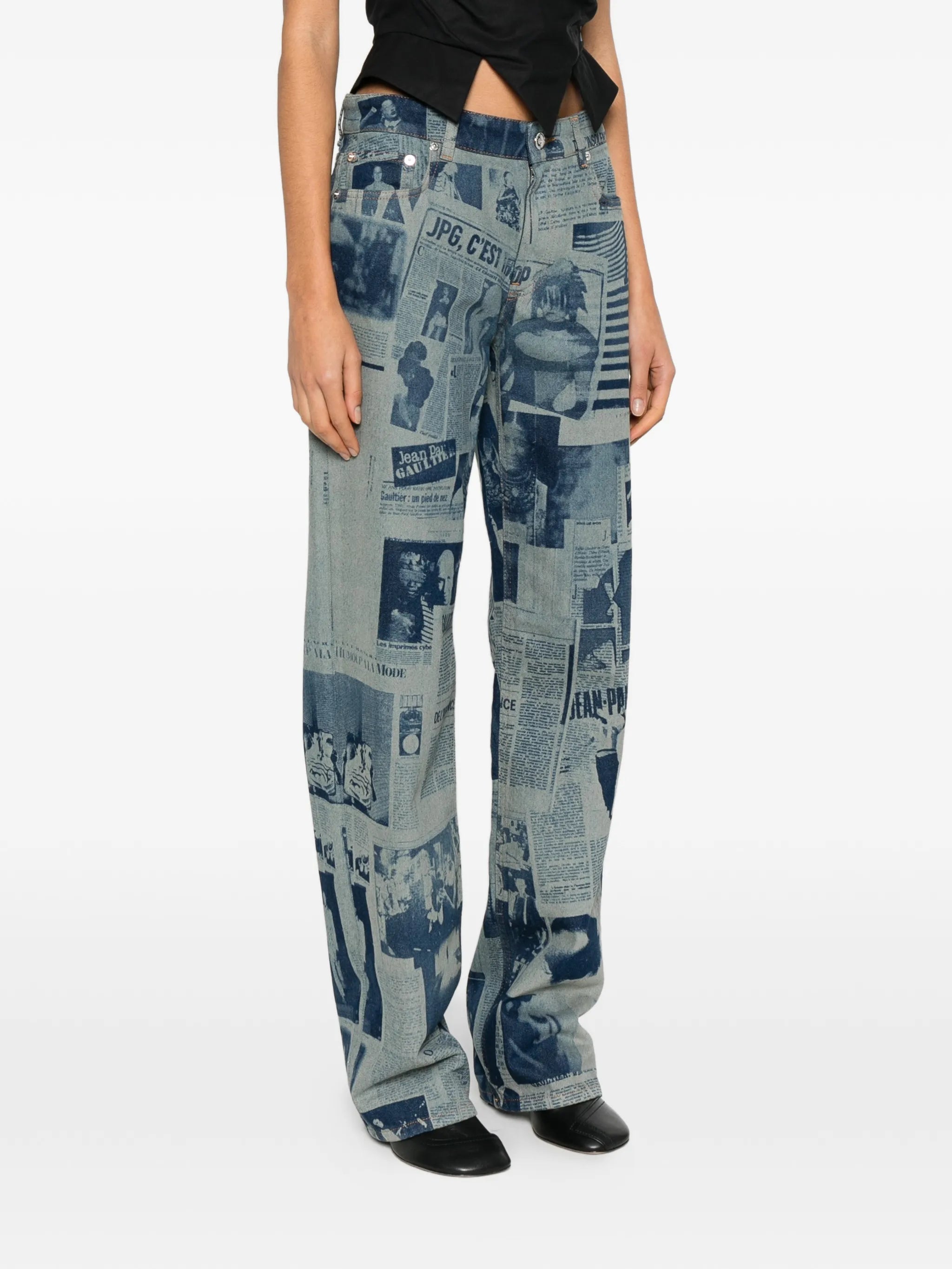 newspaper-print straight jeans