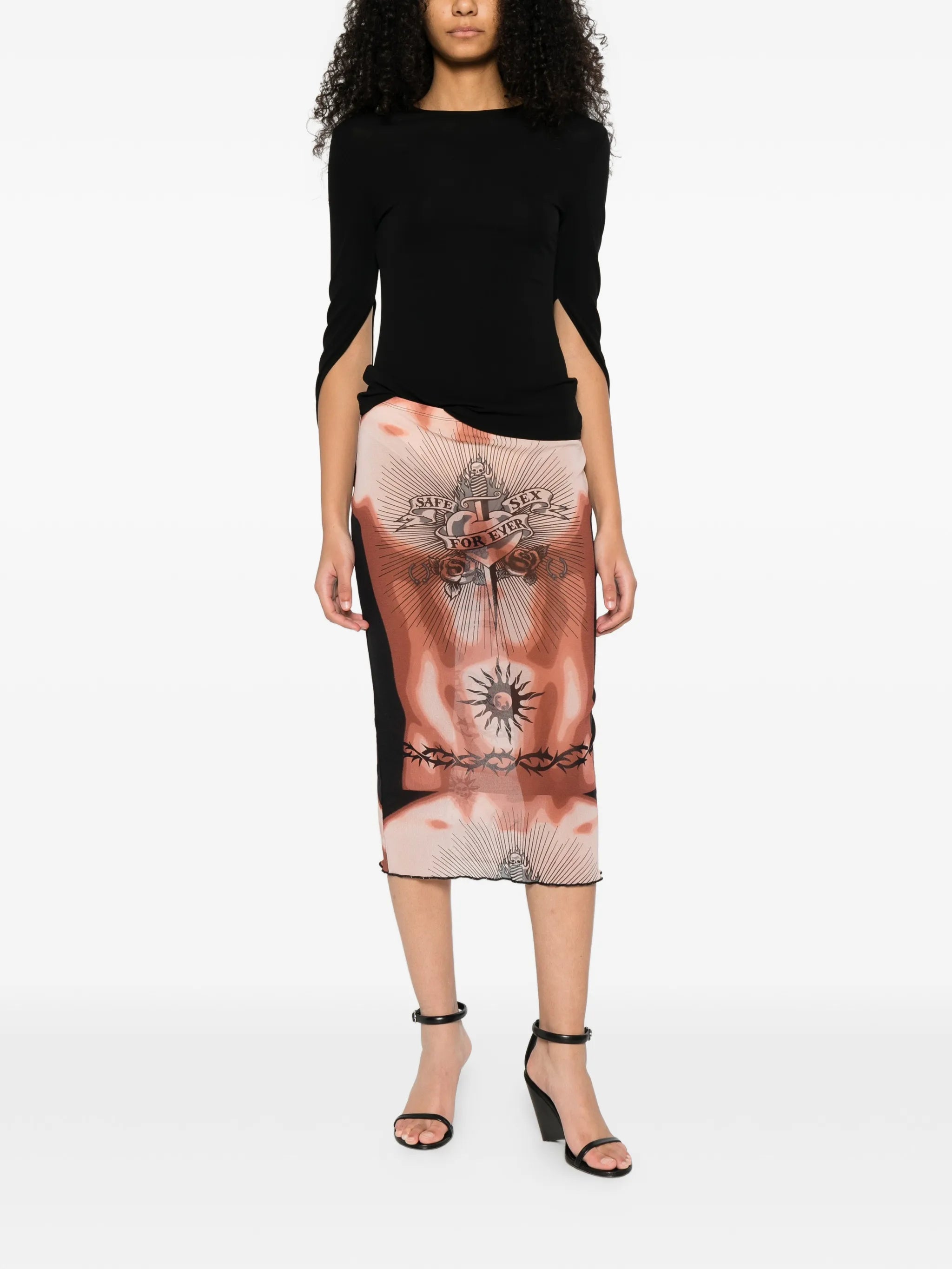 tattoo print knee skirt