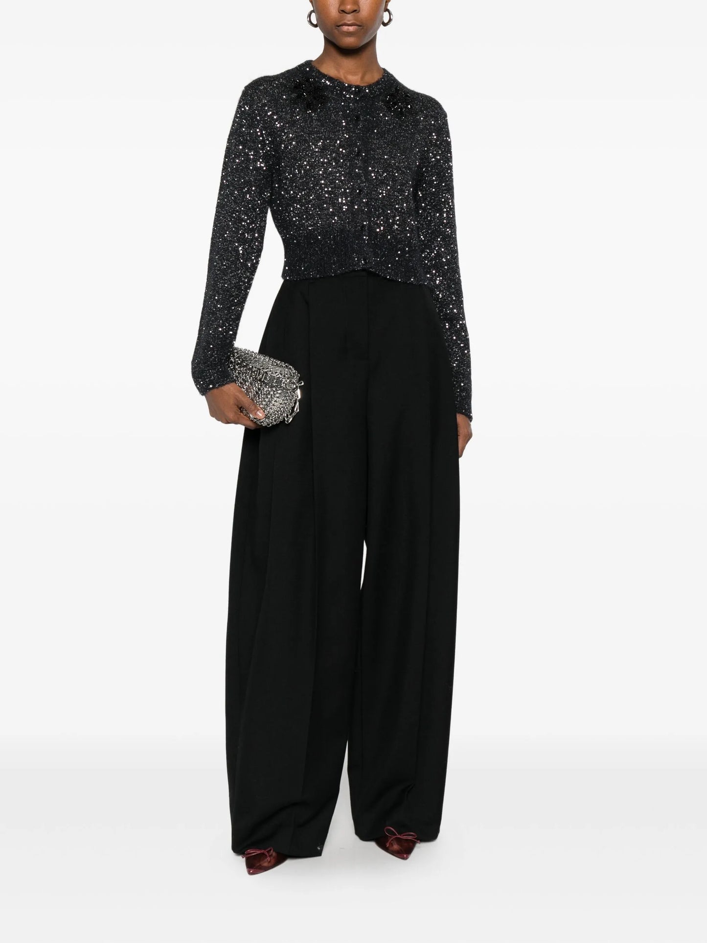 floral-appliqué sequined cardigan