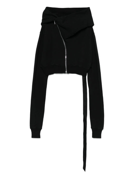 draped zip-front asymmetrical hoodie