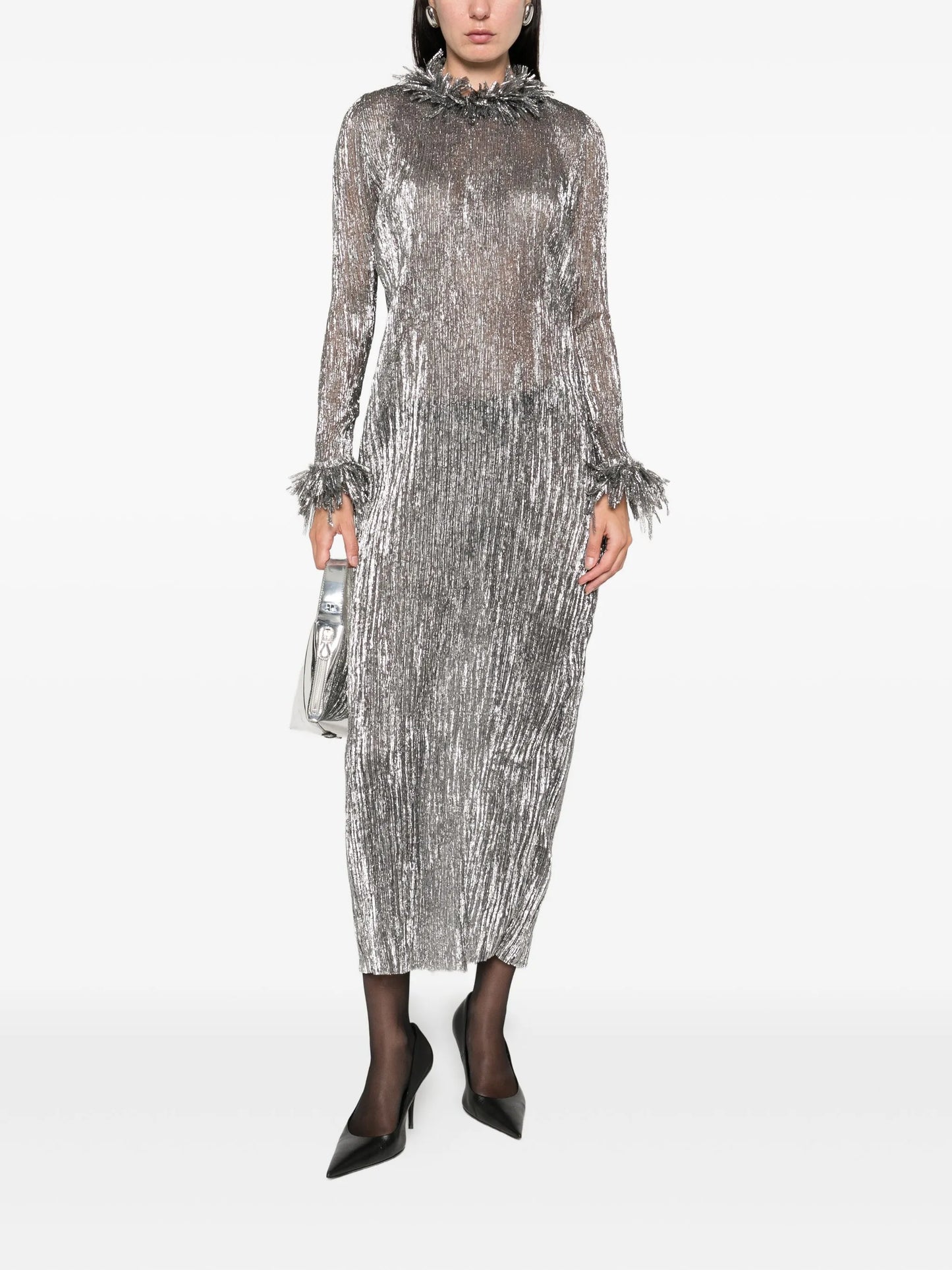 fringe-plissé midi dress