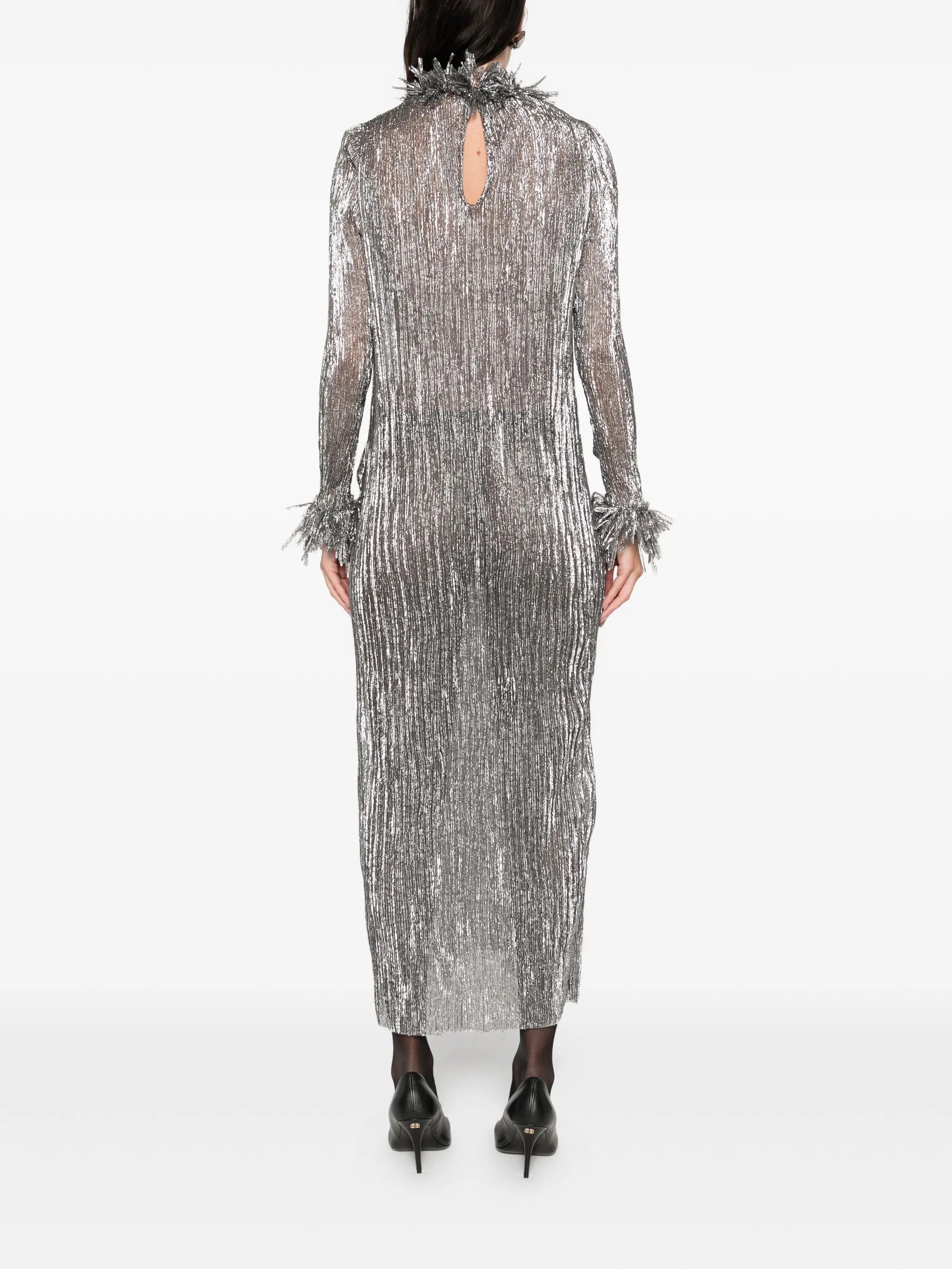 fringe-plissé midi dress