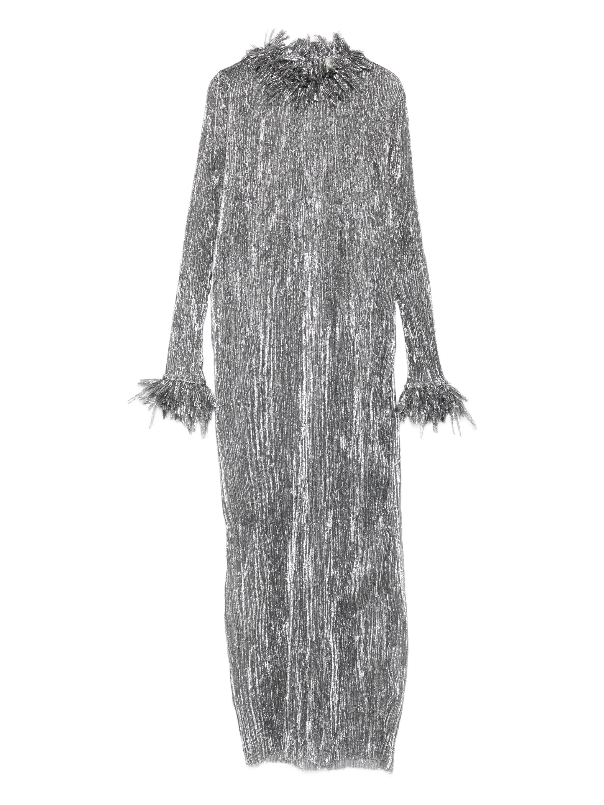 fringe-plissé midi dress