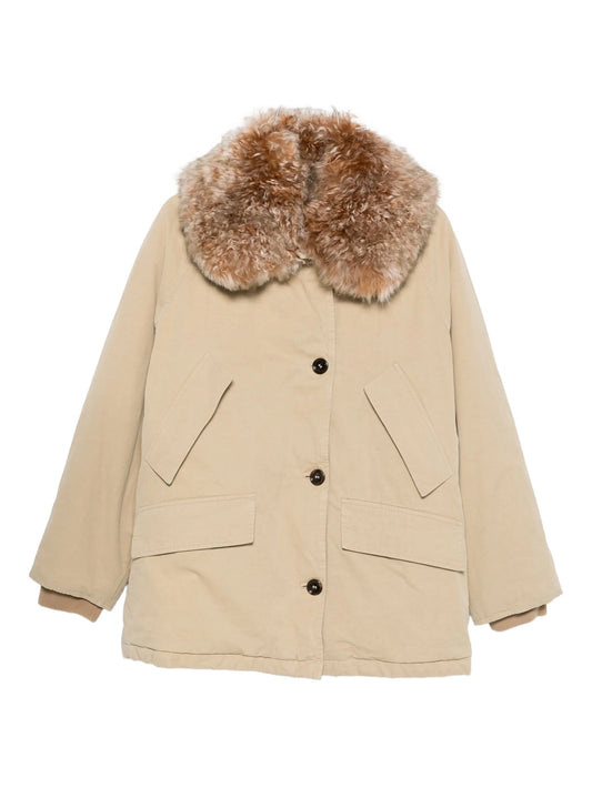 faux-fur-trimmed button coat