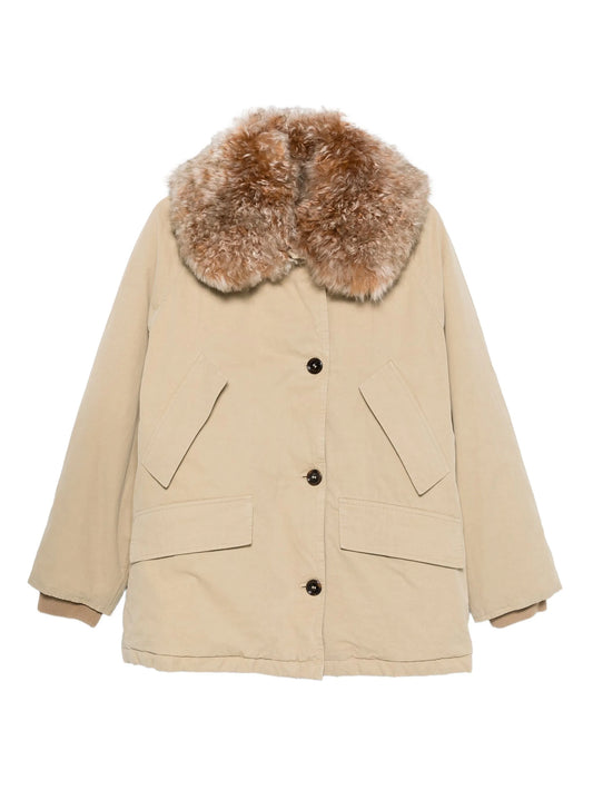 faux-fur-trimmed button coat