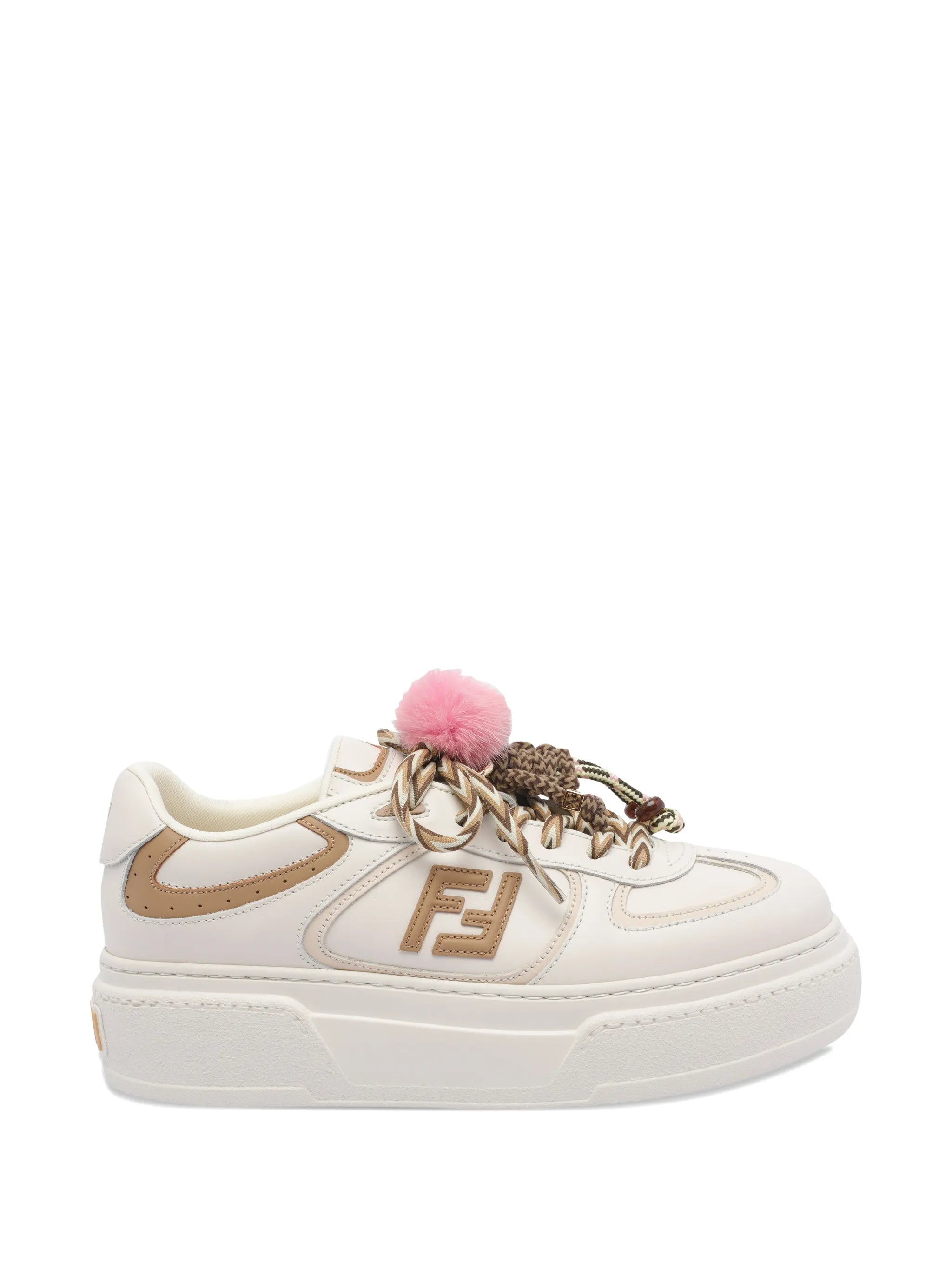 platform leather pom-pom trainers