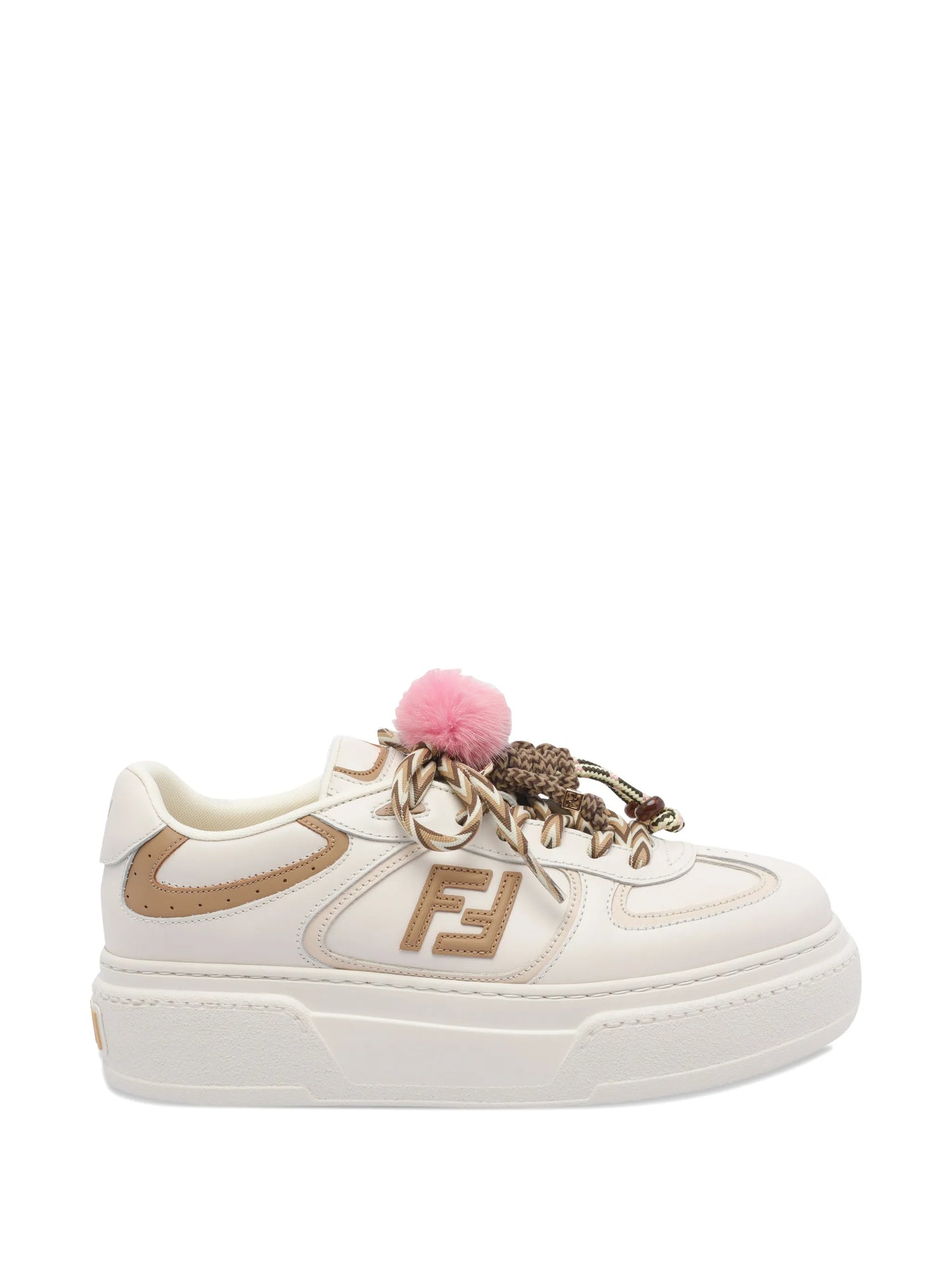 platform leather pom-pom trainers